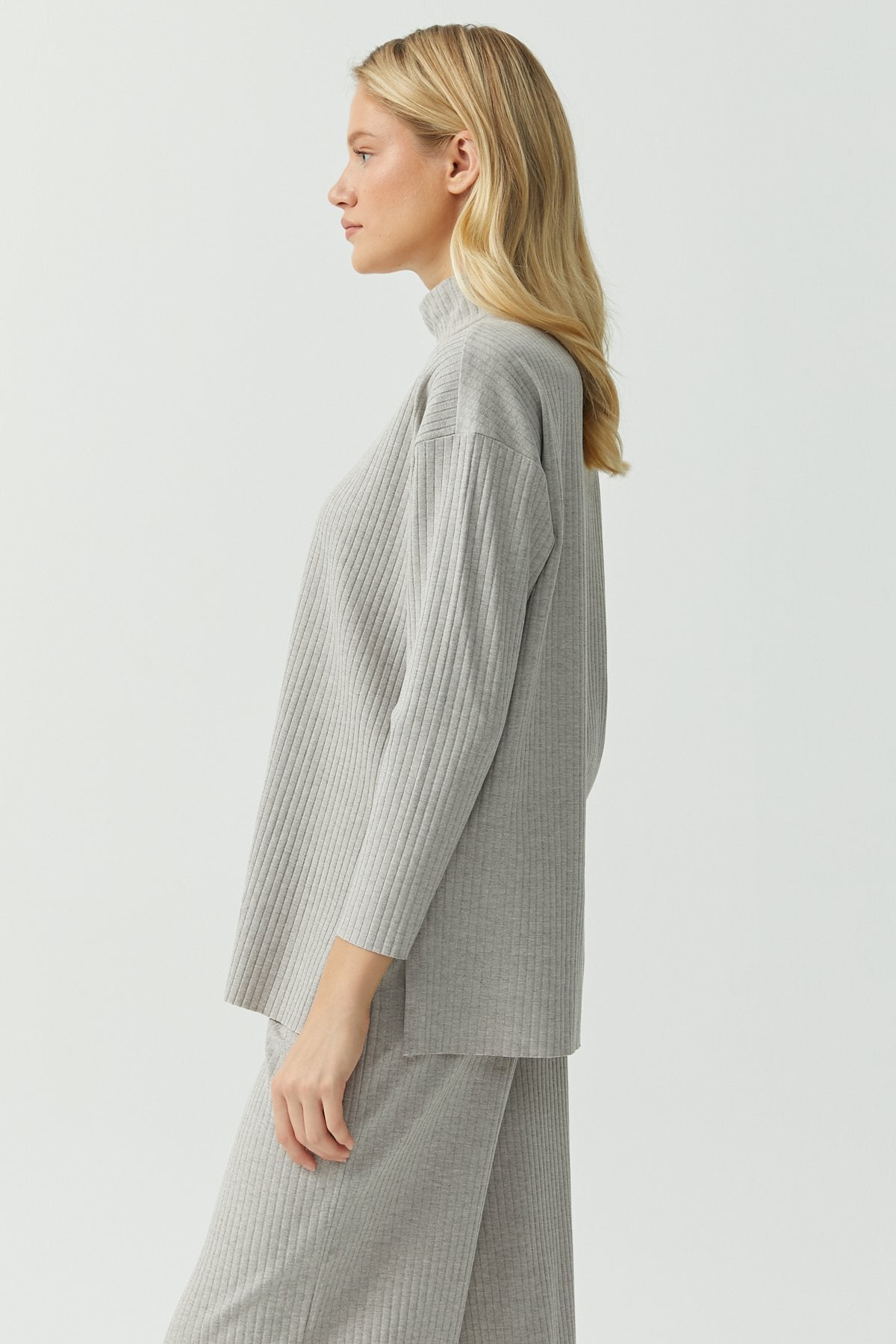 Stand Collar Ribbed Blouse