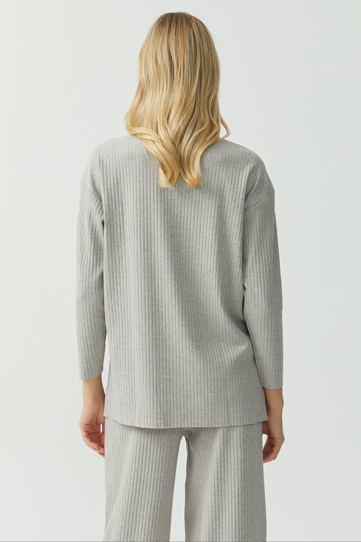 Stand Collar Ribbed Blouse
