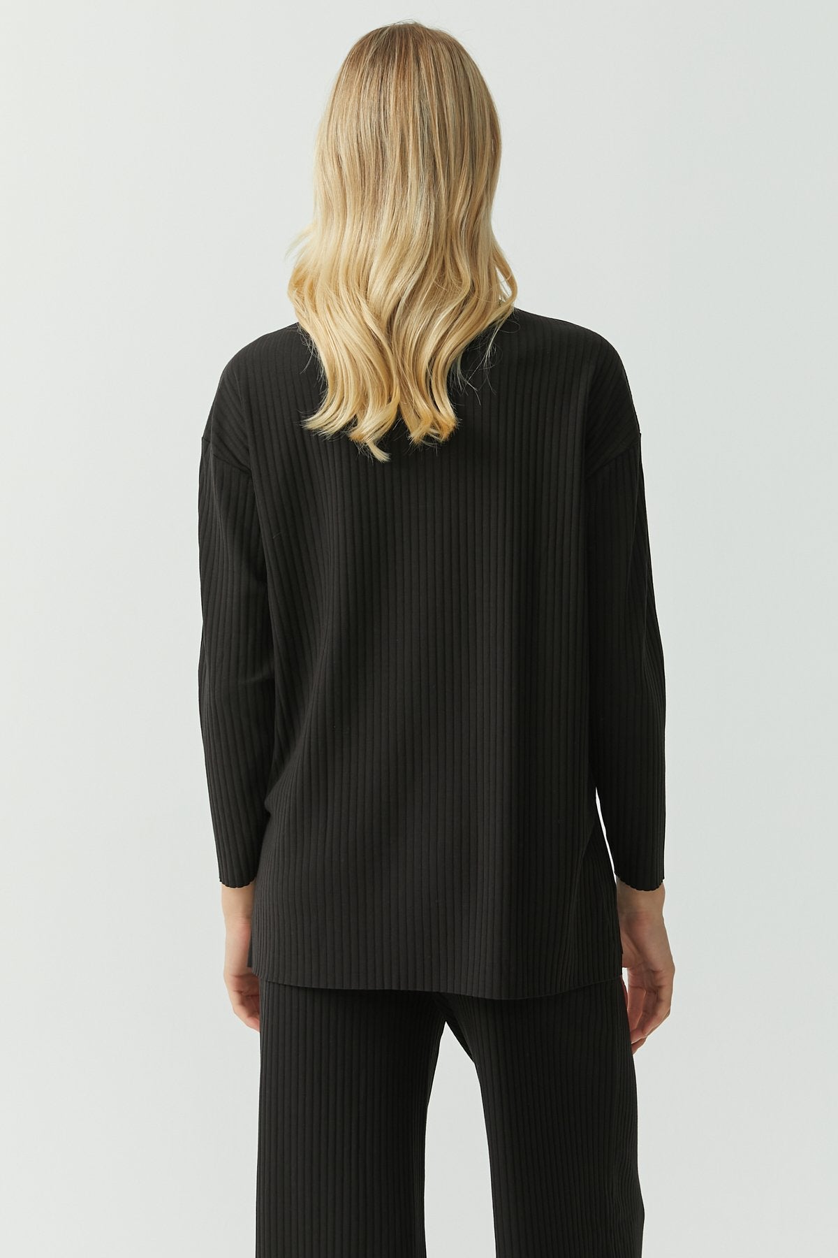 Stand Collar Ribbed Blouse