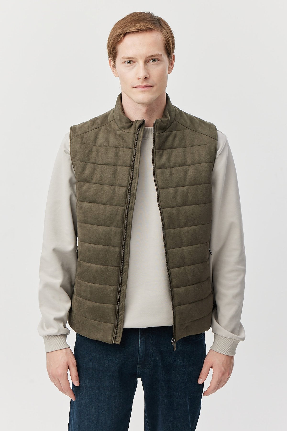 Men's Stand Collar Suede Vest
