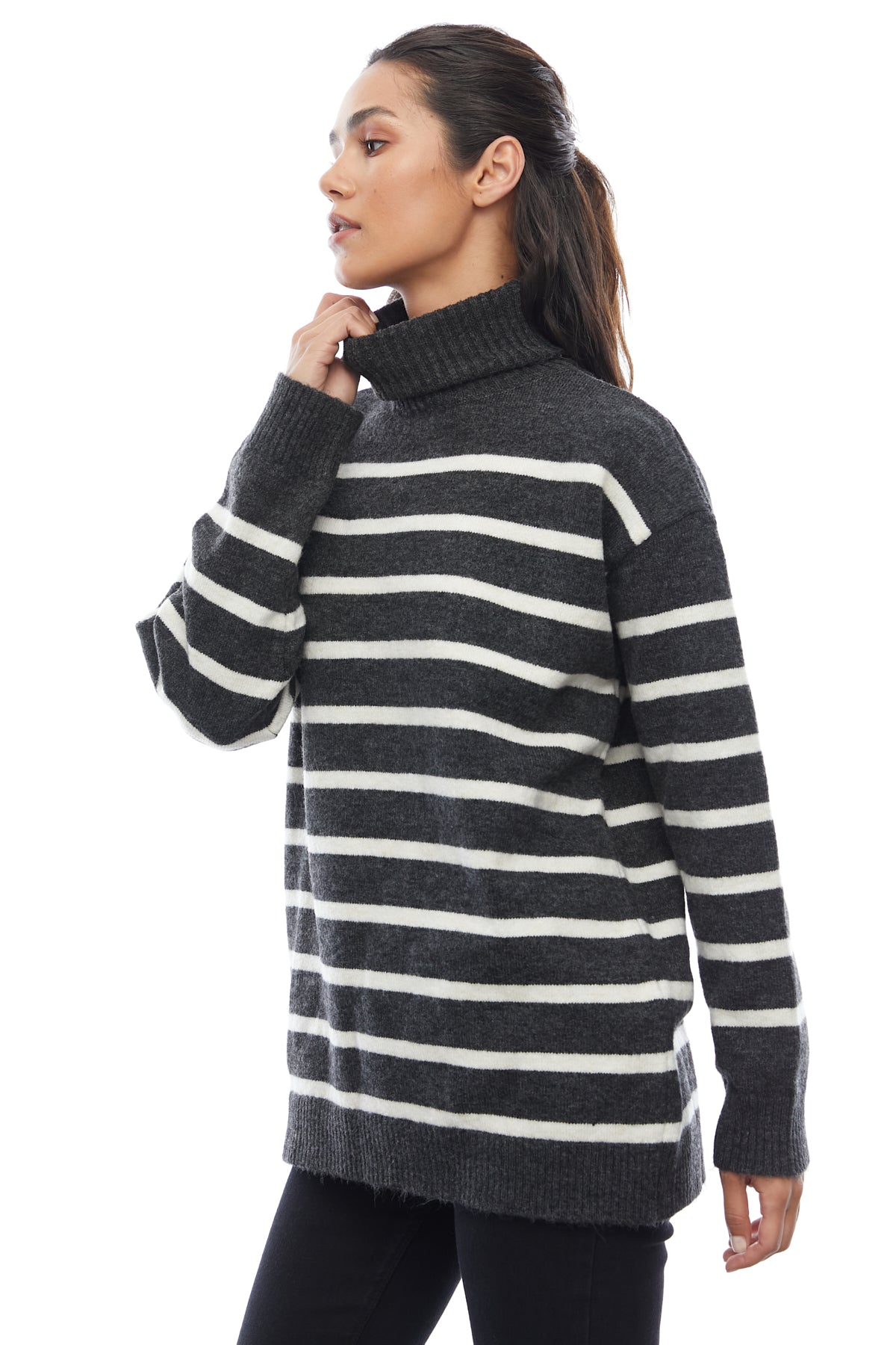 Women's Striped Turtleneck Knit Sweater