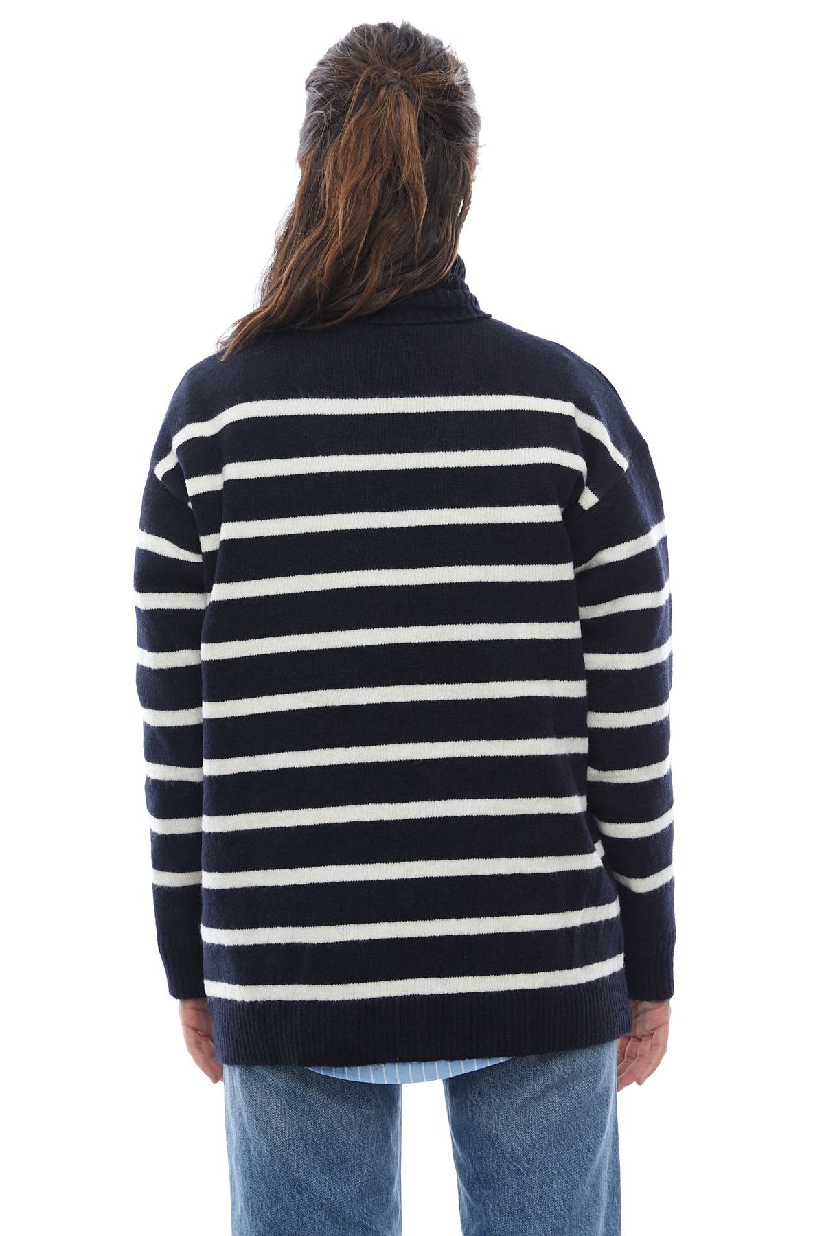 Women's Striped Turtleneck Knit Sweater