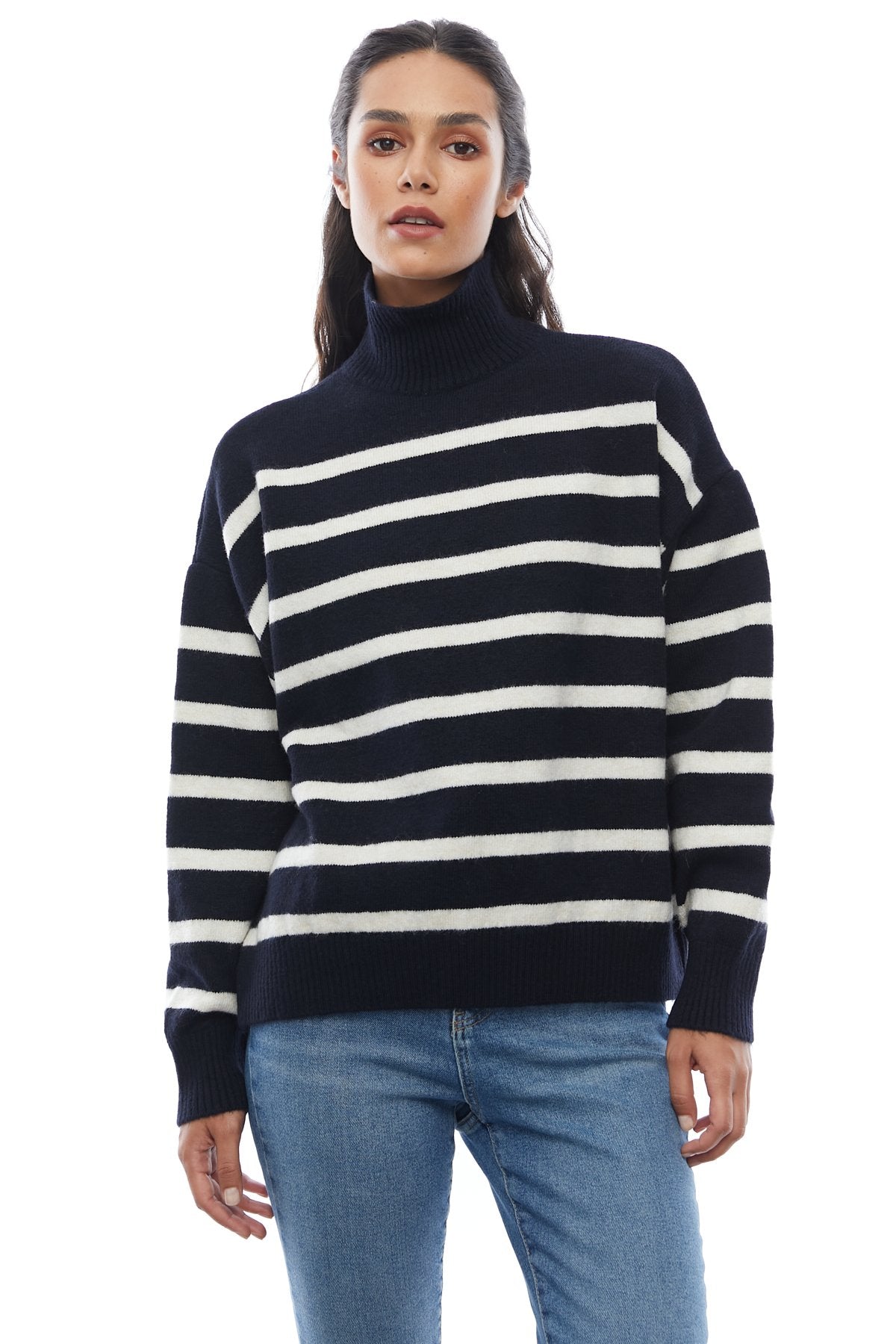 Women's Striped Half Turtleneck Knitwear Sweater