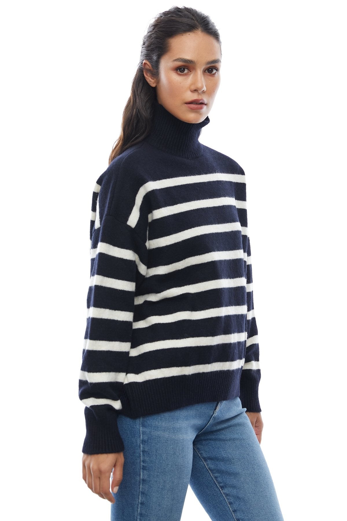 Women's Striped Half Turtleneck Knitwear Sweater