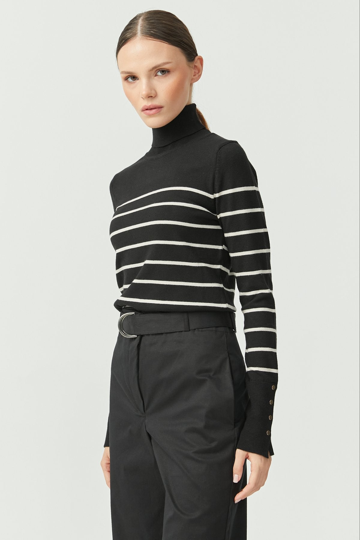 Women's Turtleneck Striped Knit Sweater