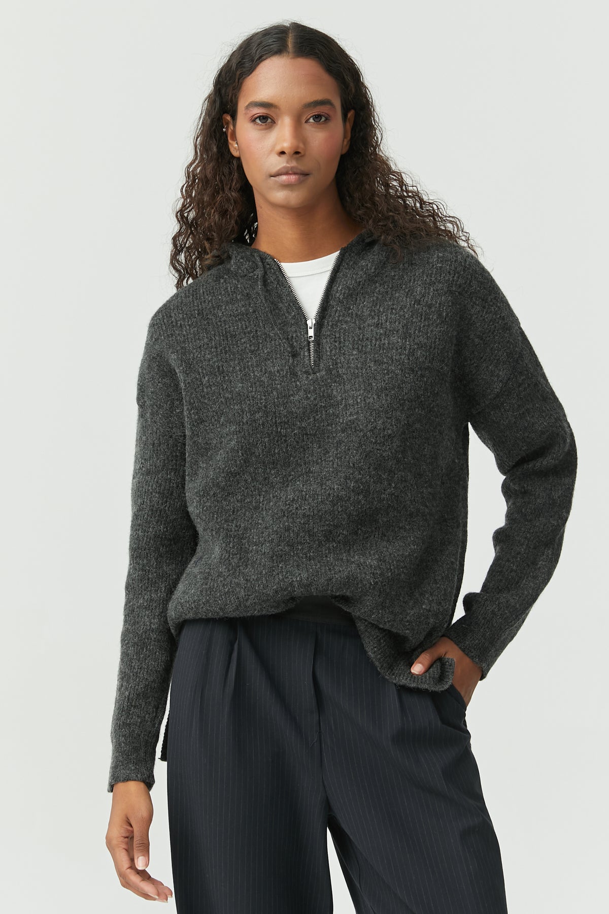 Women's Hooded Zippered Knitwear Sweater
