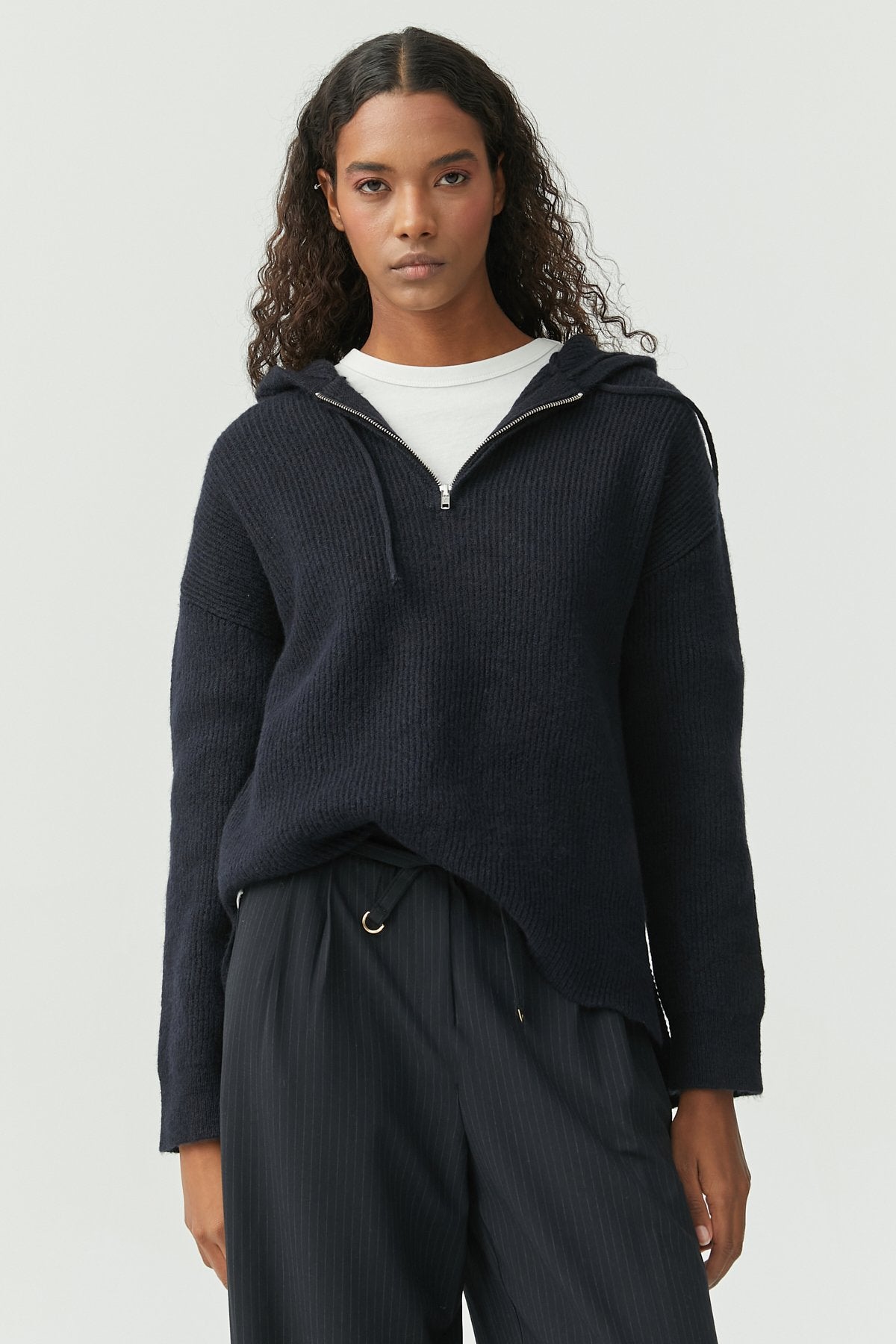 Women's Hooded Zippered Knitwear Sweater