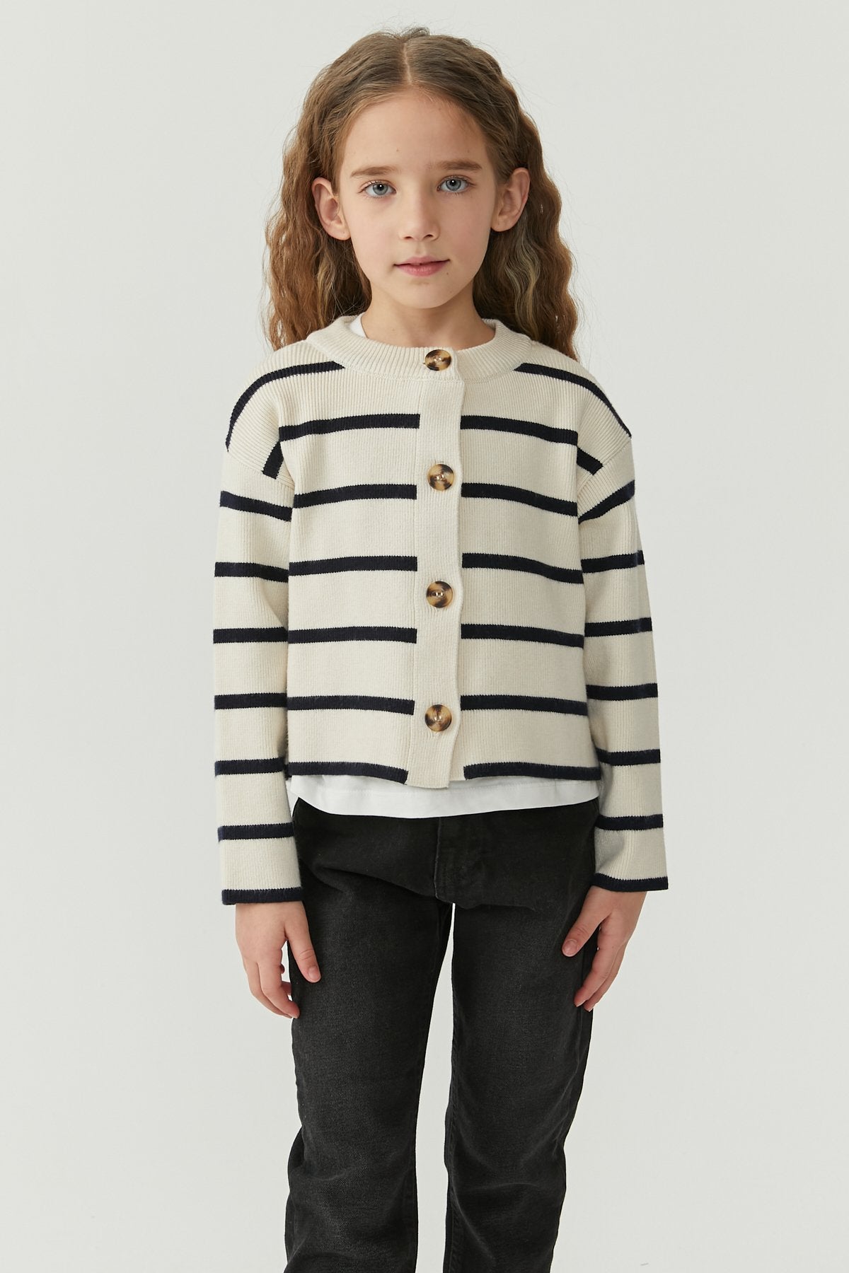 Girl's Crew Neck Buttoned Knit Cardigan