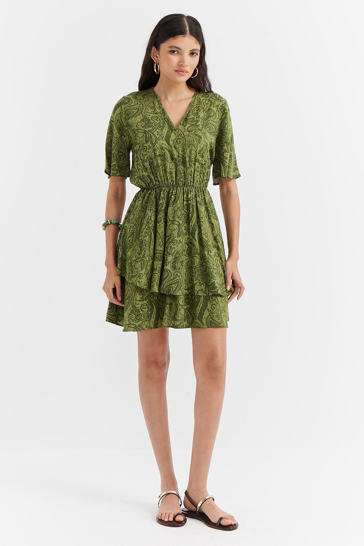 Women's Elastic Waist Patterned Dress