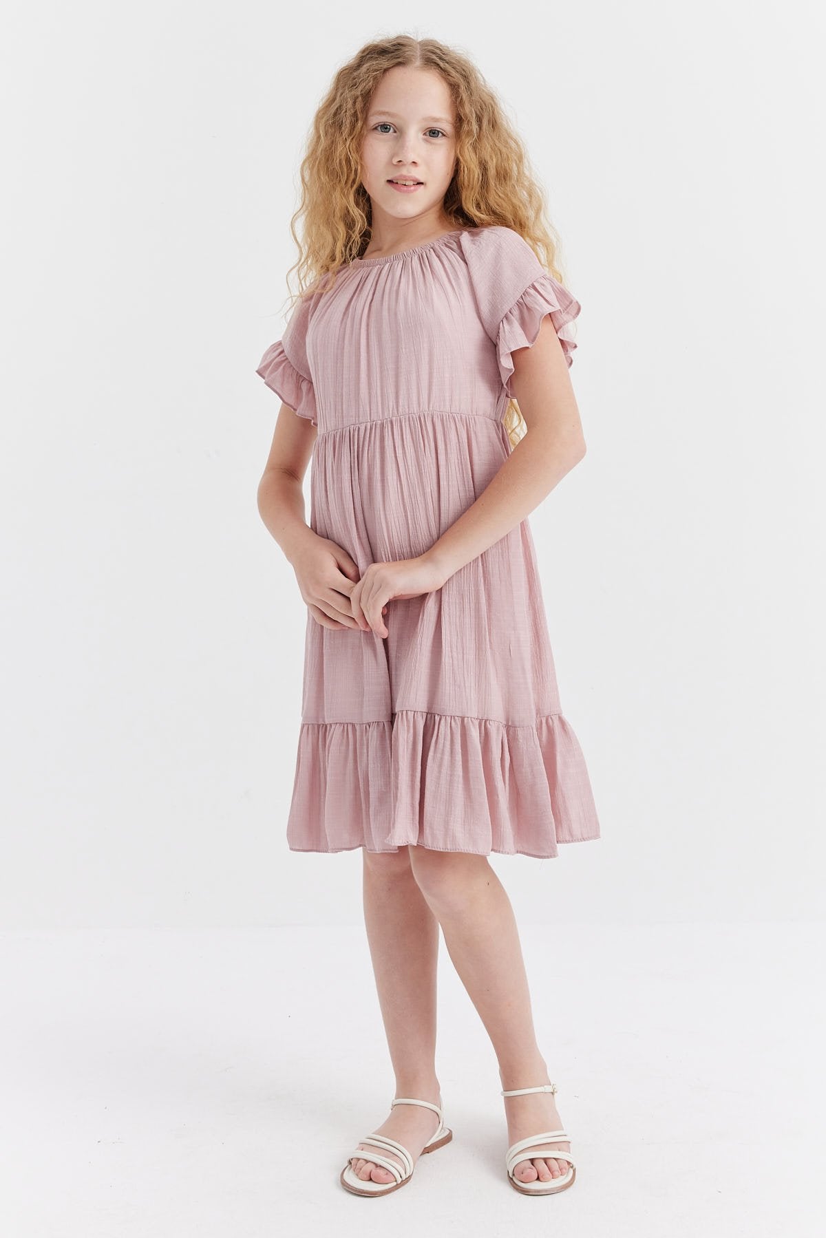 فستان بناتي مجمع عند الخصر