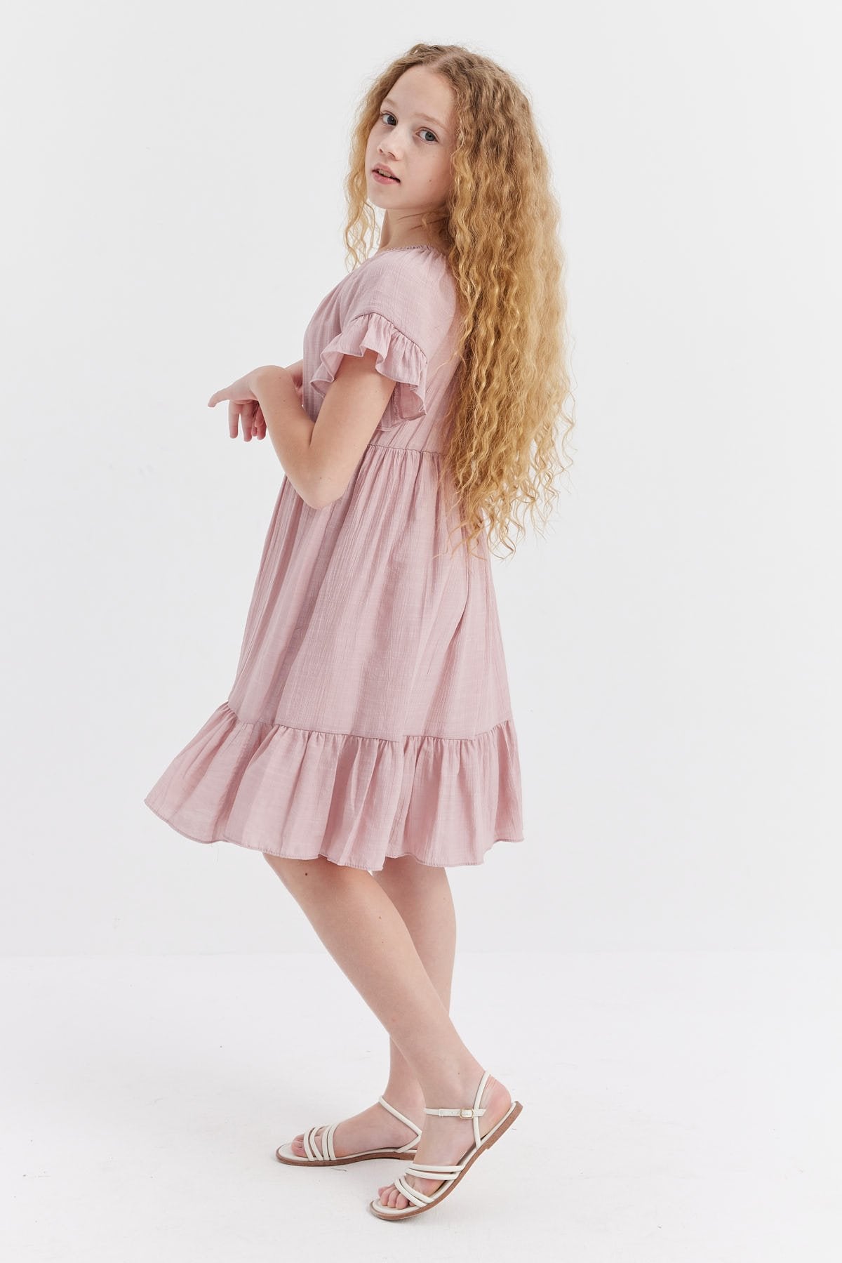 فستان بناتي مجمع عند الخصر