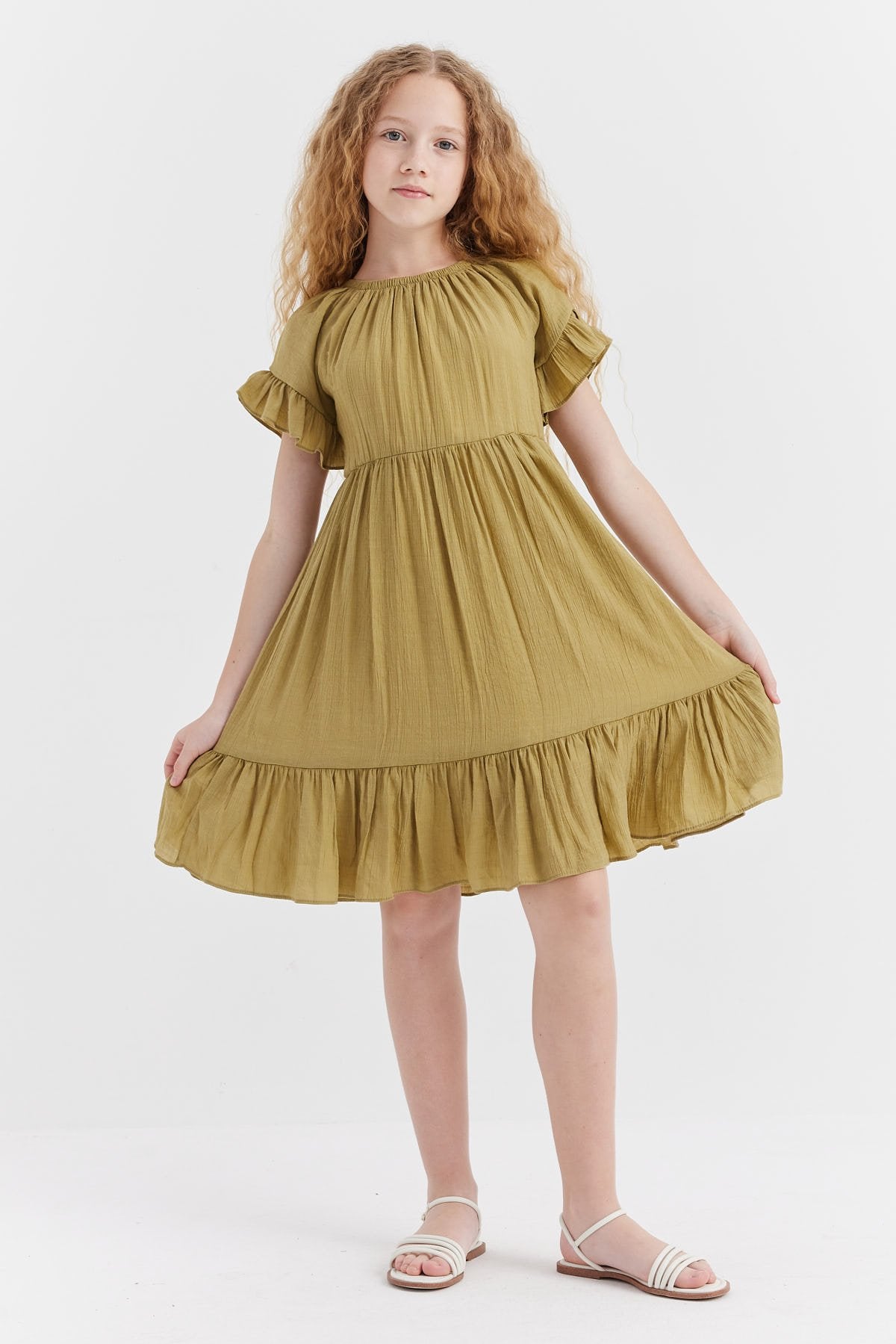 فستان بناتي مجمع عند الخصر