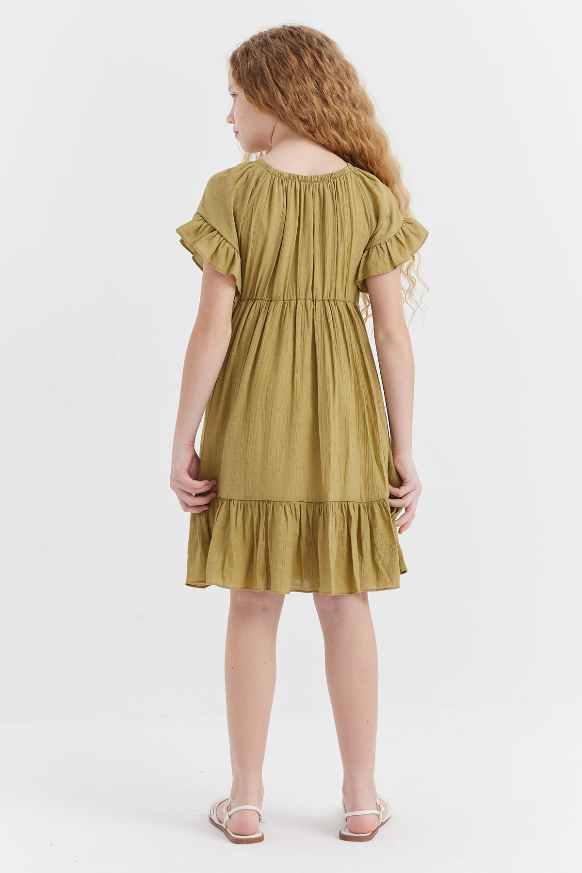 فستان بناتي مجمع عند الخصر