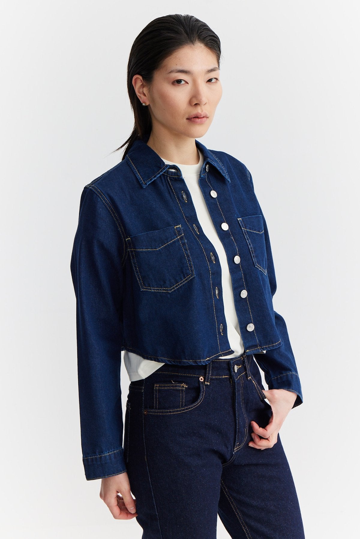 Women's Short Denim Shirt with Pocket