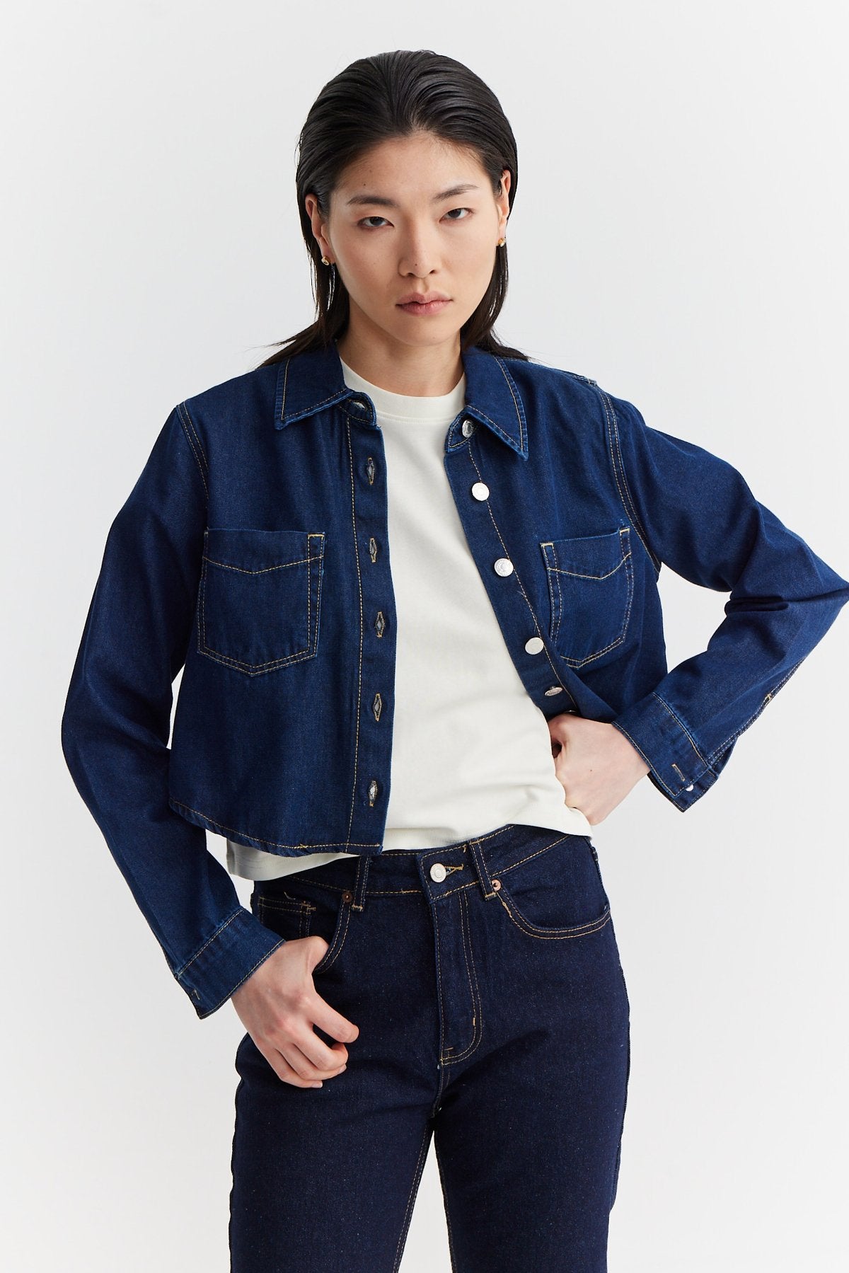 Women's Short Denim Shirt with Pocket