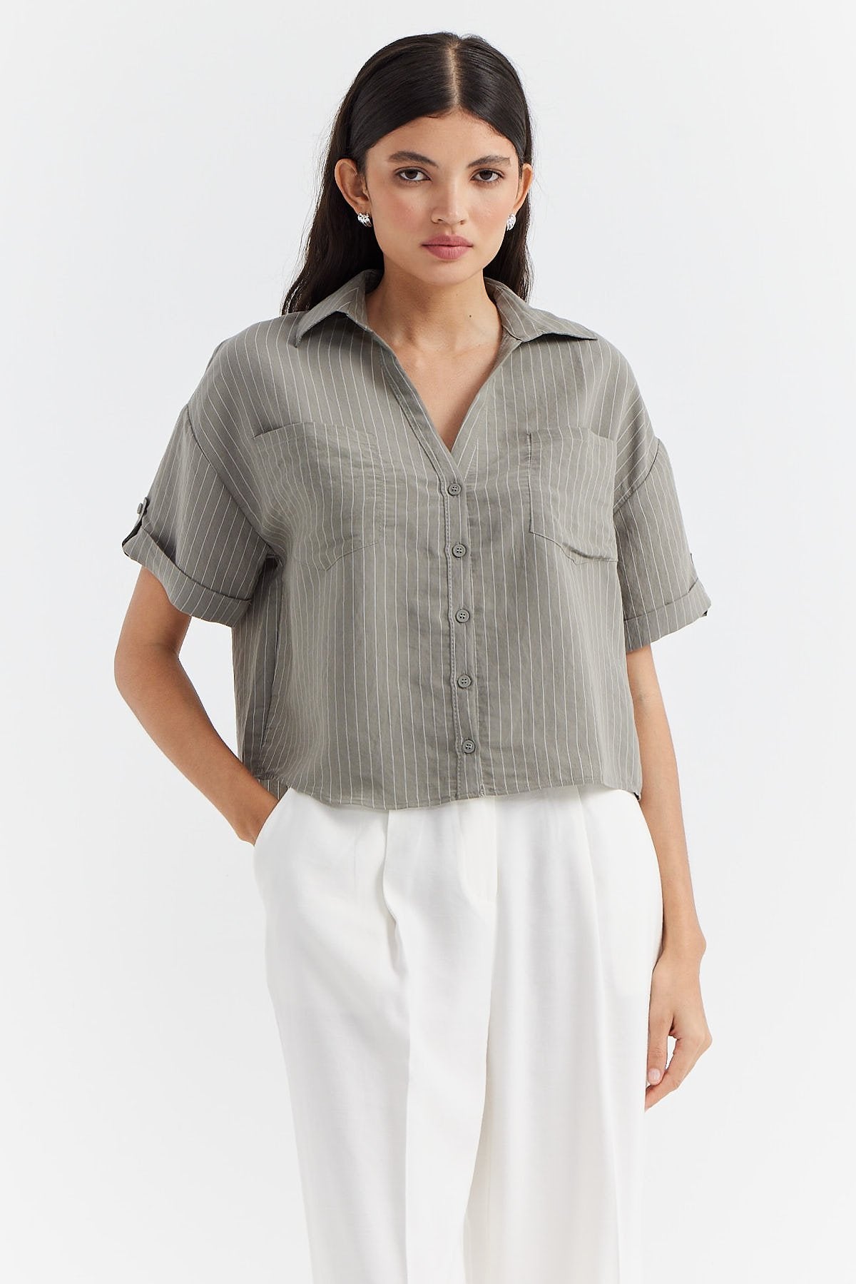 Women's Striped Shirt with Pocket Detail