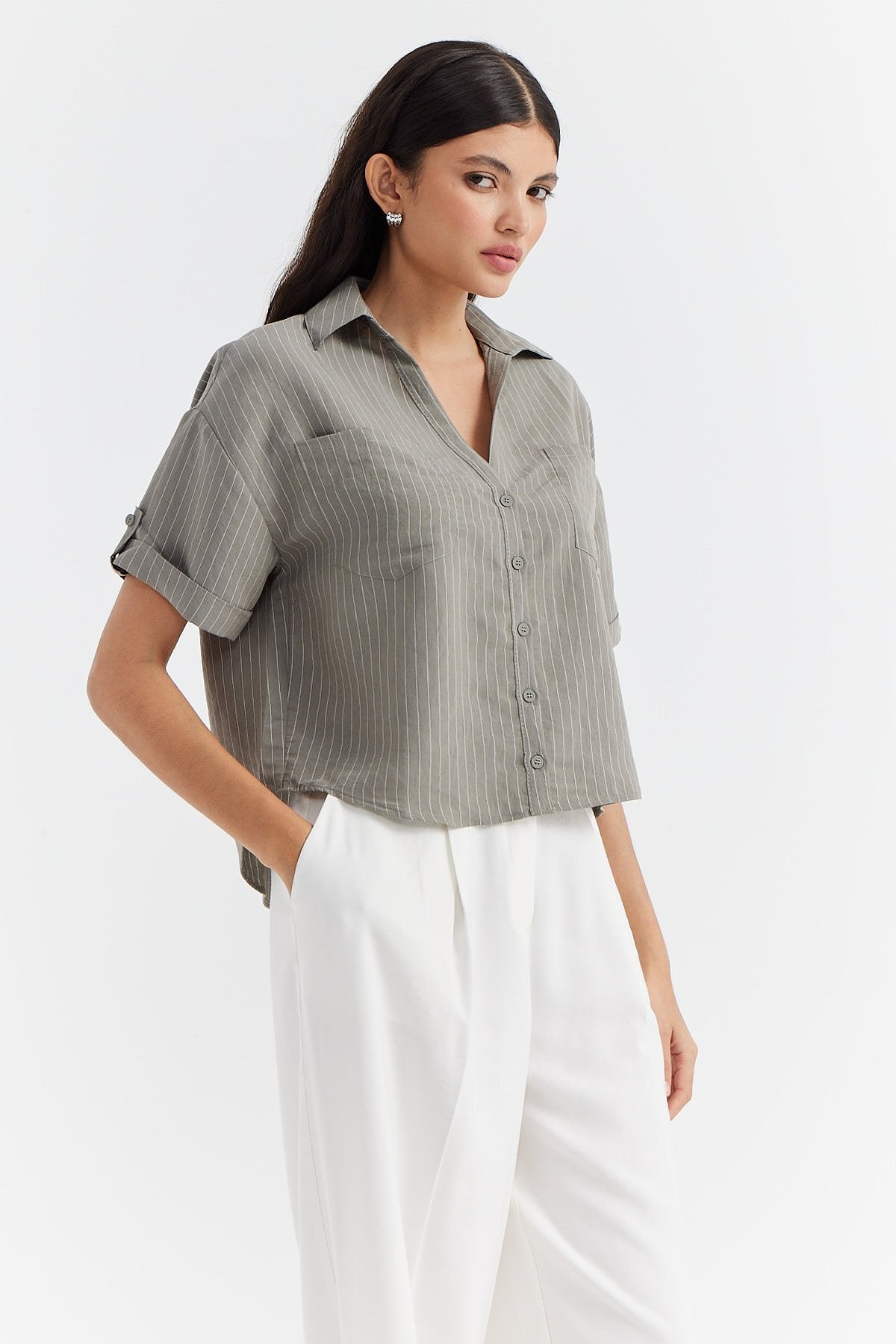 Women's Striped Shirt with Pocket Detail