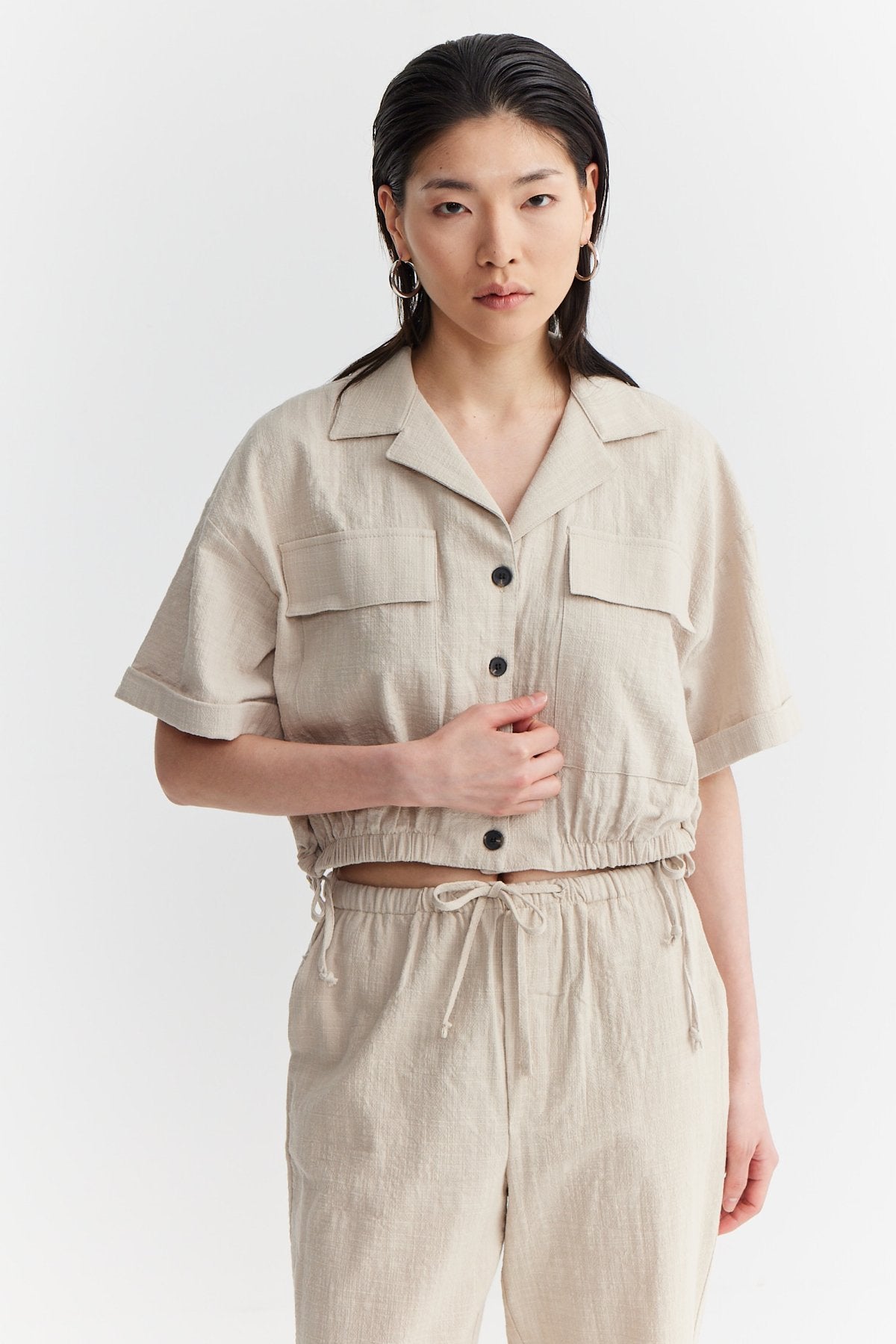 Women's Textured Shirt with Flap Pocket