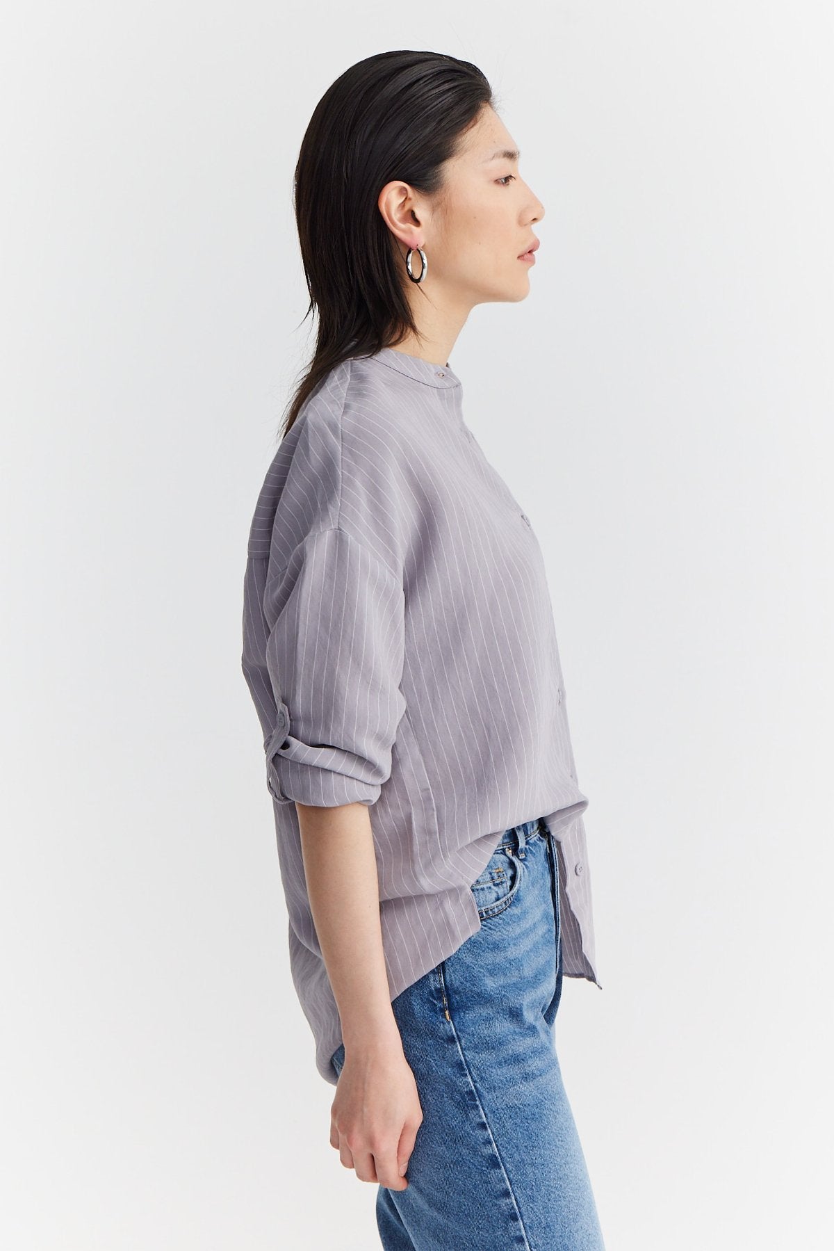Women's Stripe Detailed Turn-down Collar Shirt