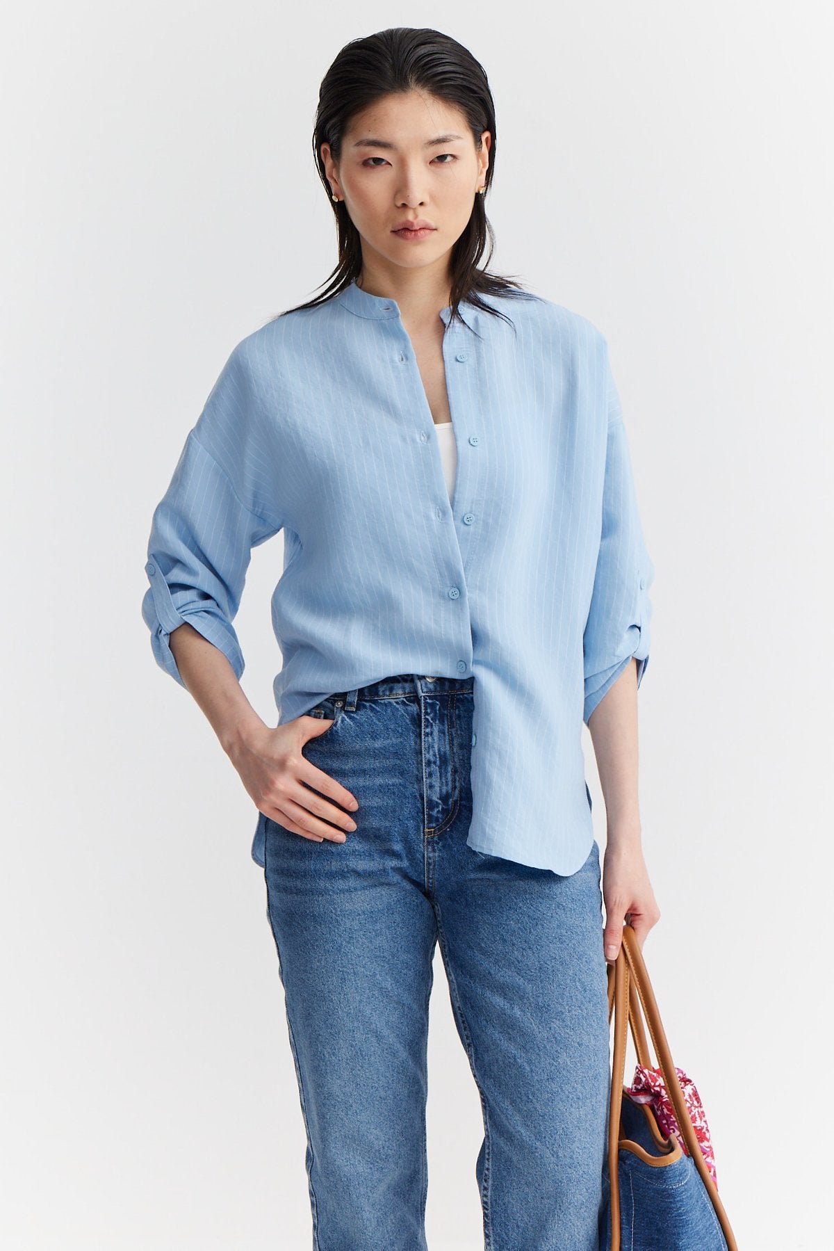 Women's Stripe Detailed Turn-down Collar Shirt