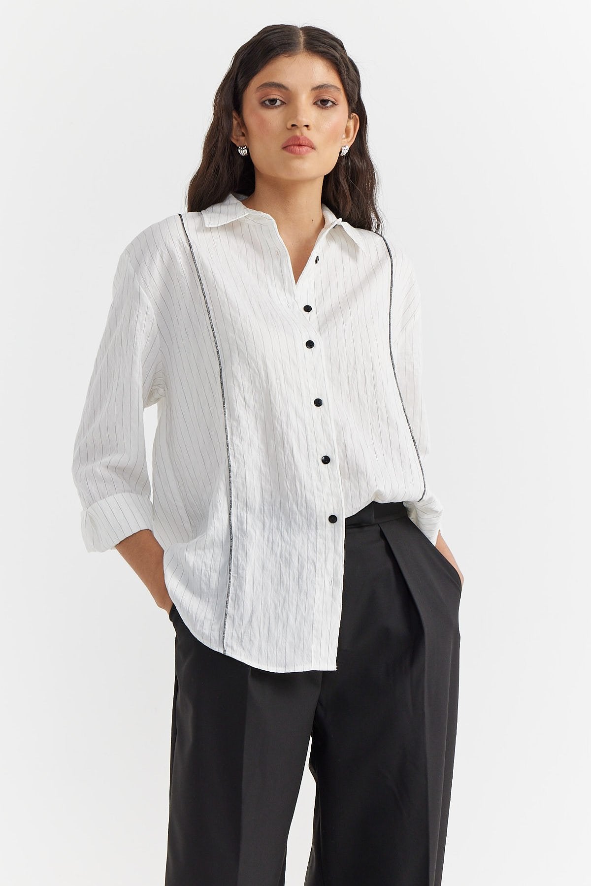 Women's Striped Shirt with Stitching Details