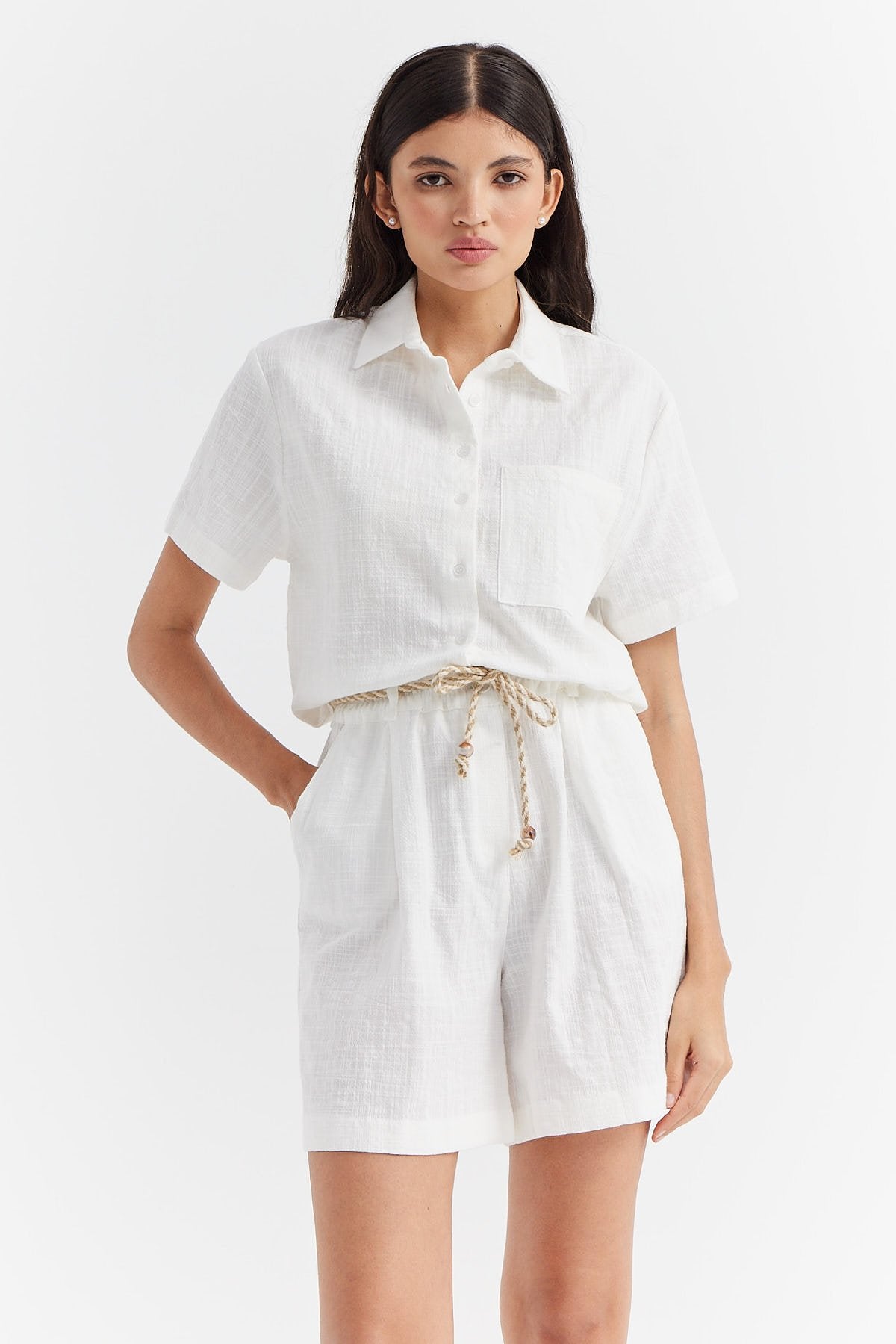 Women's Textured Shirt with Pocket Detail