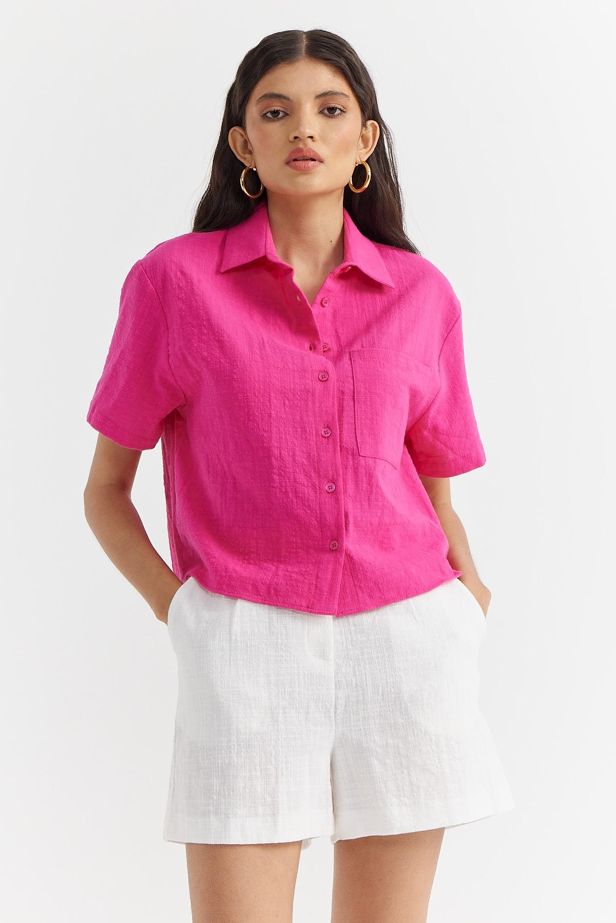 Women's Textured Shirt with Pocket Detail