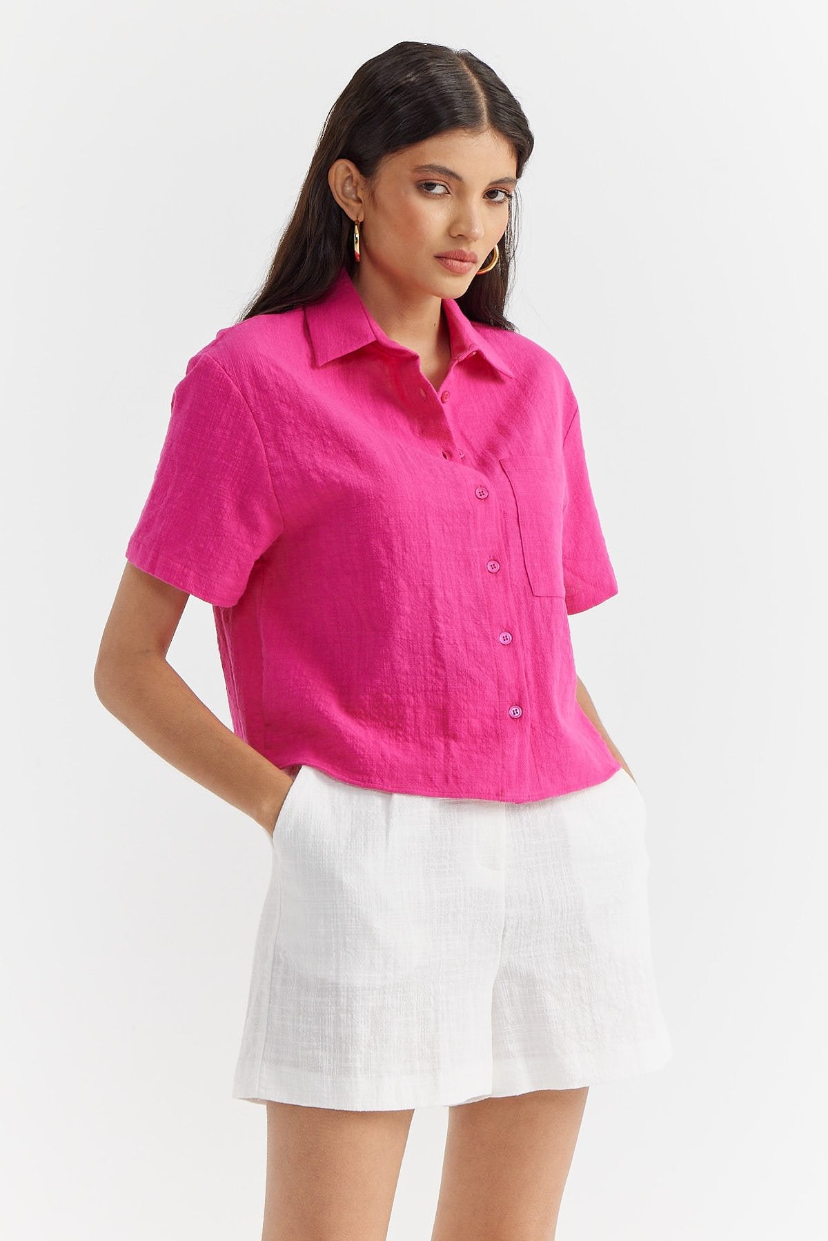 Women's Textured Shirt with Pocket Detail