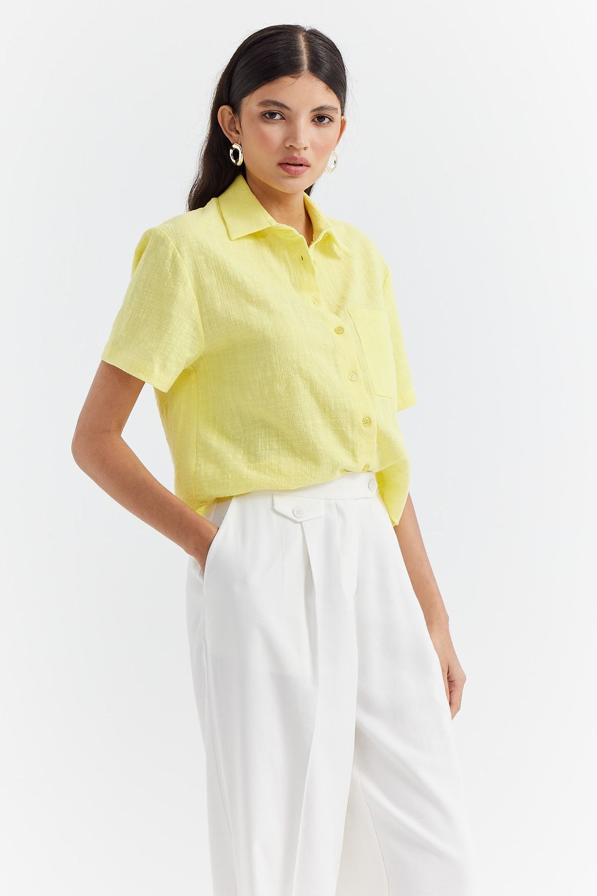 Women's Textured Shirt with Pocket Detail