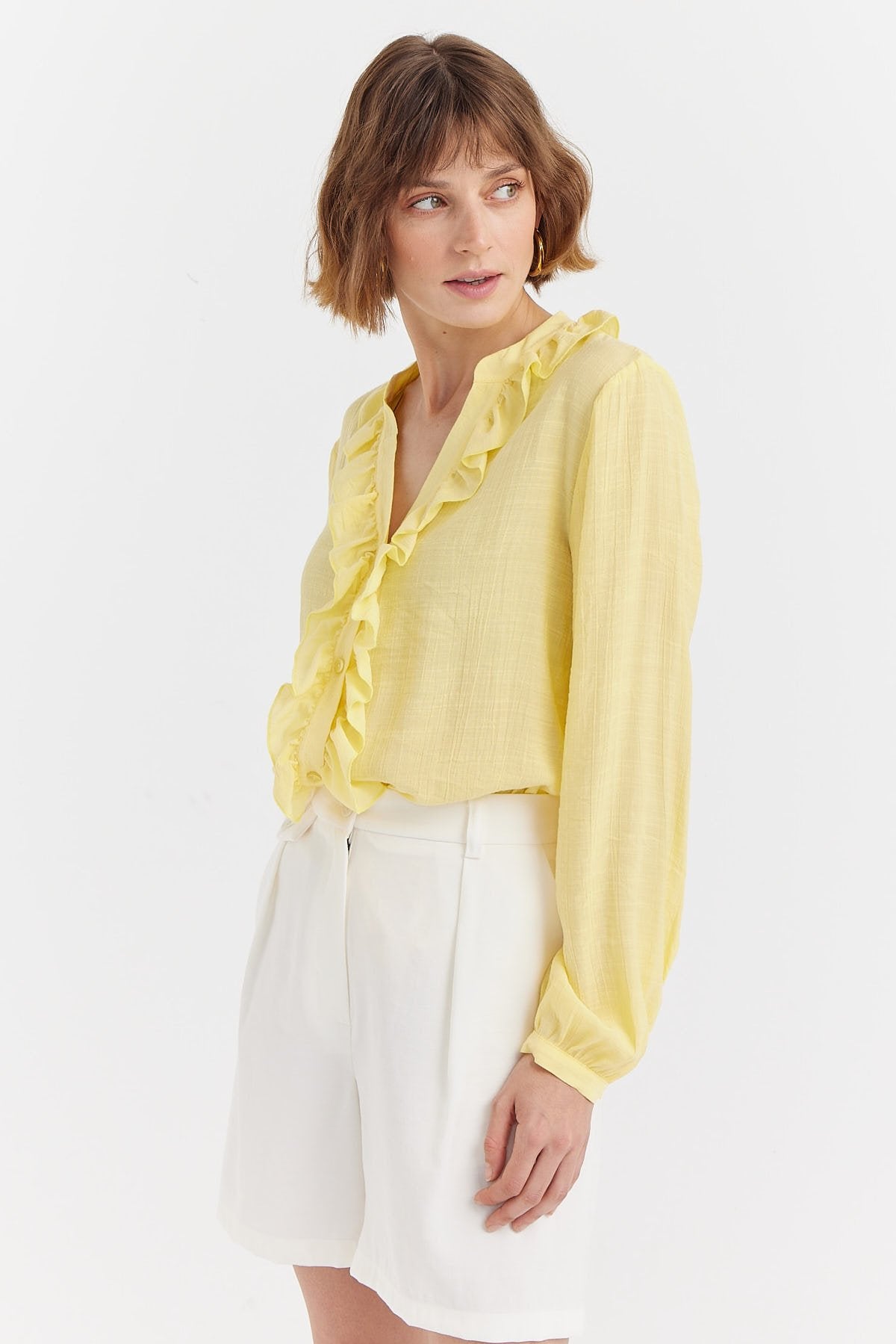 Women's Ruffle Detailed Collar Shirt
