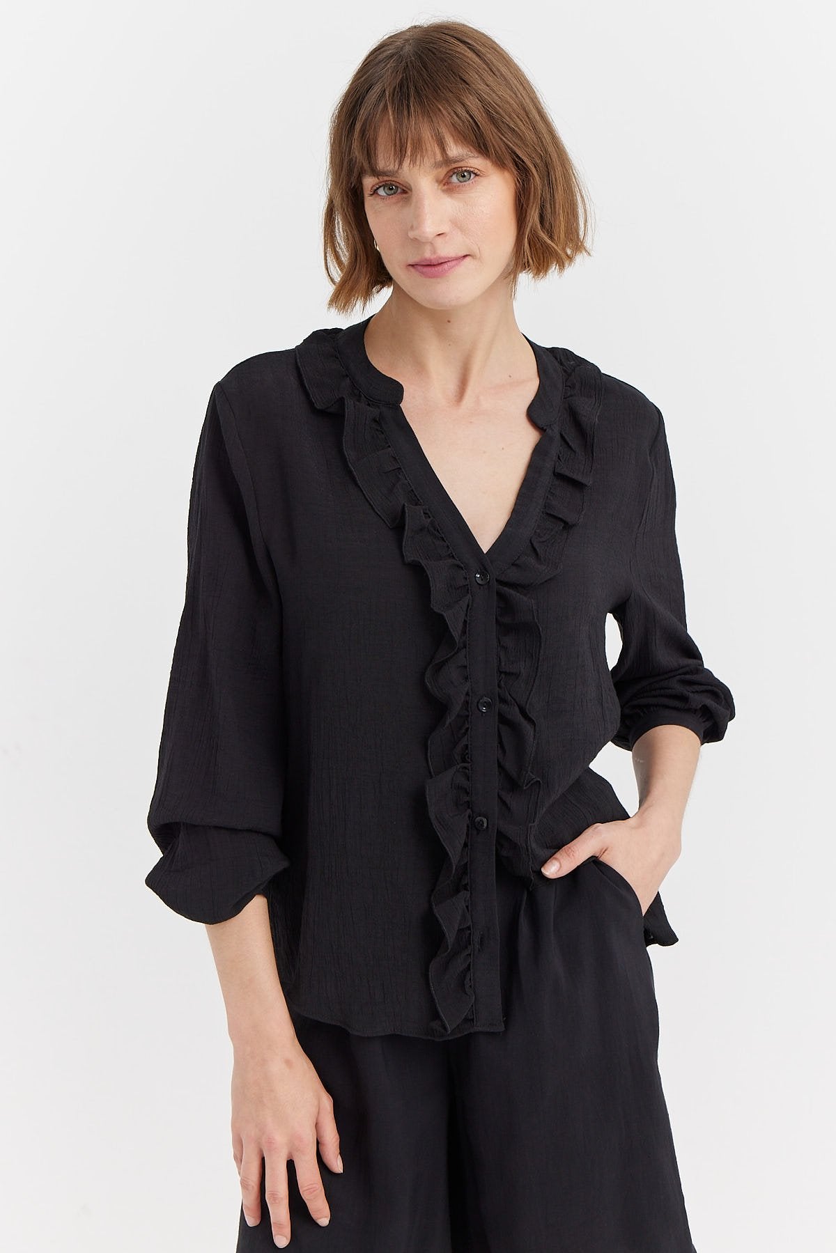 Women's Ruffle Detailed Collar Shirt
