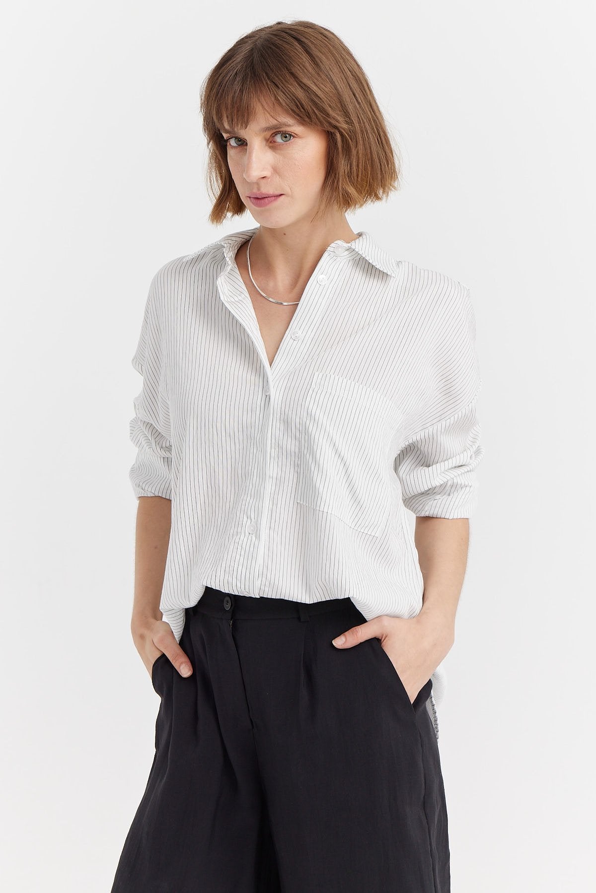Women's Striped Single Pocket Shirt