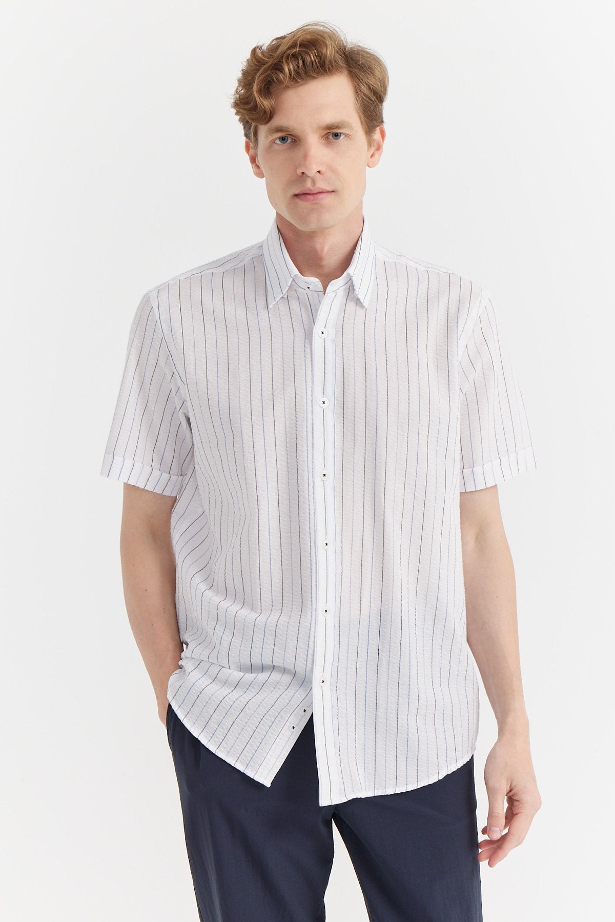 Men's Regular Striped Short Sleeve Shirt