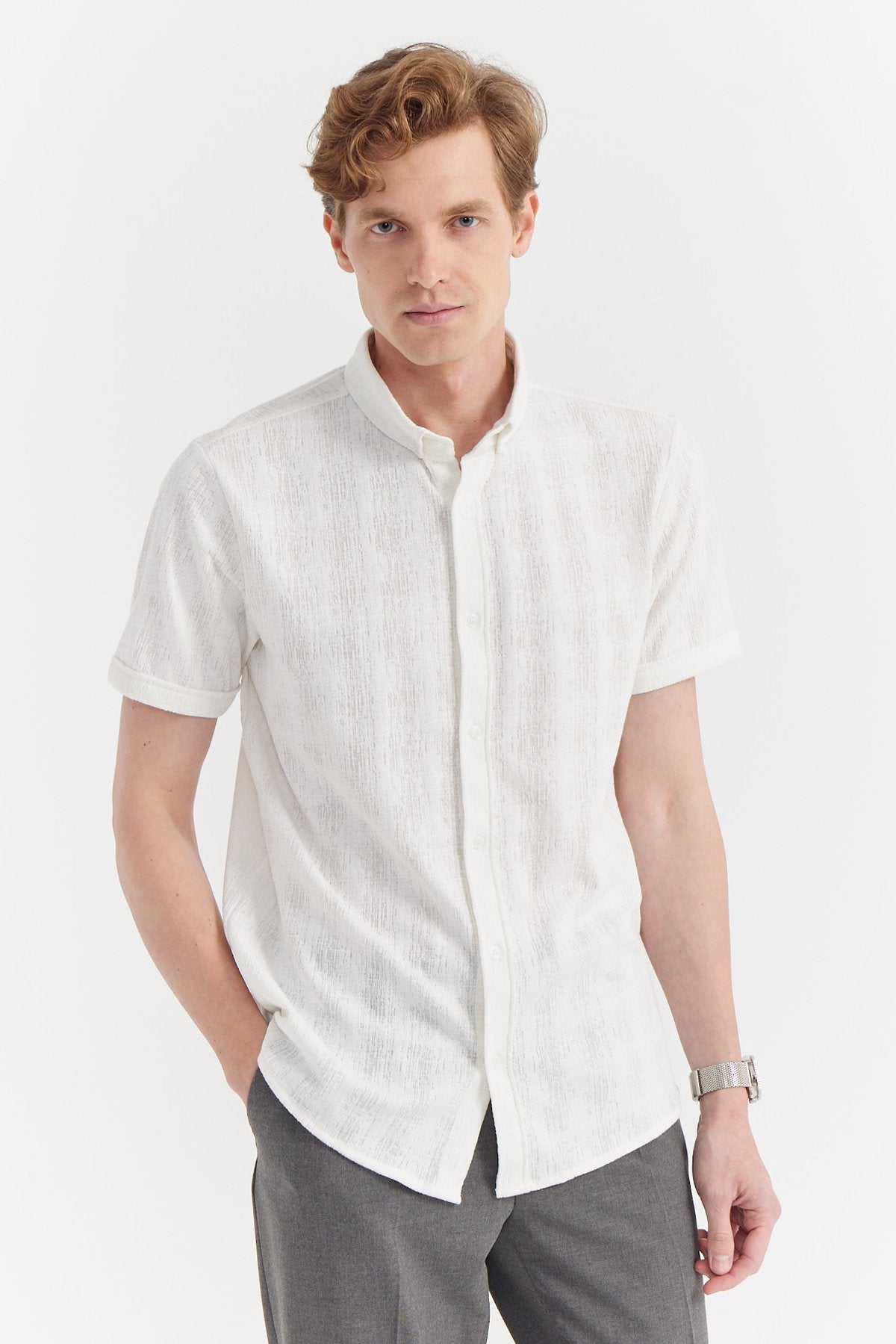Men's Short Sleeve Textured Shirt