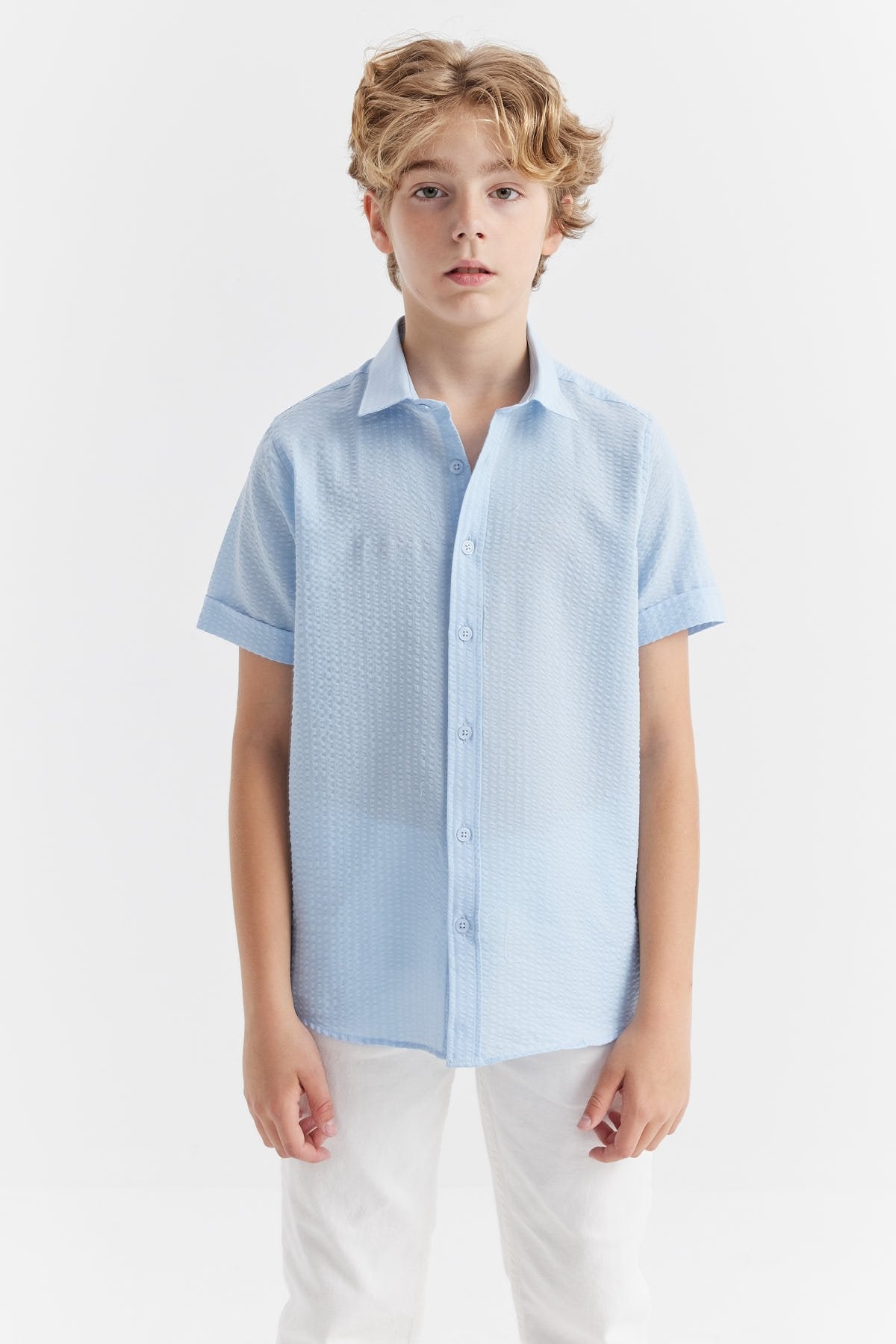 قميص منسوج بأكمام قصيرة للأولاد