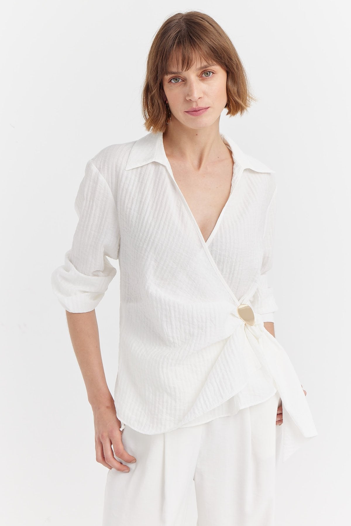 Women's Double-Breasted Side Buckle Blouse