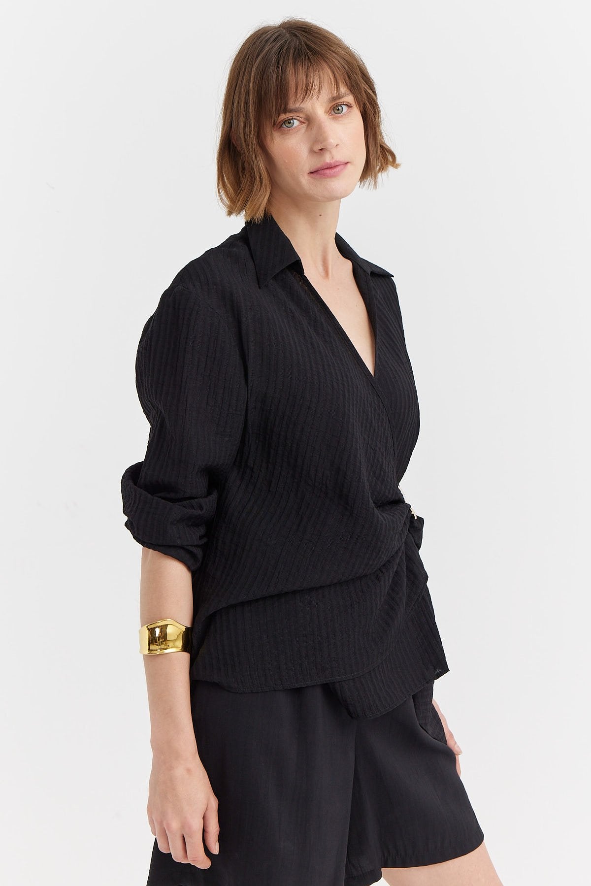 Women's Double-Breasted Side Buckle Blouse