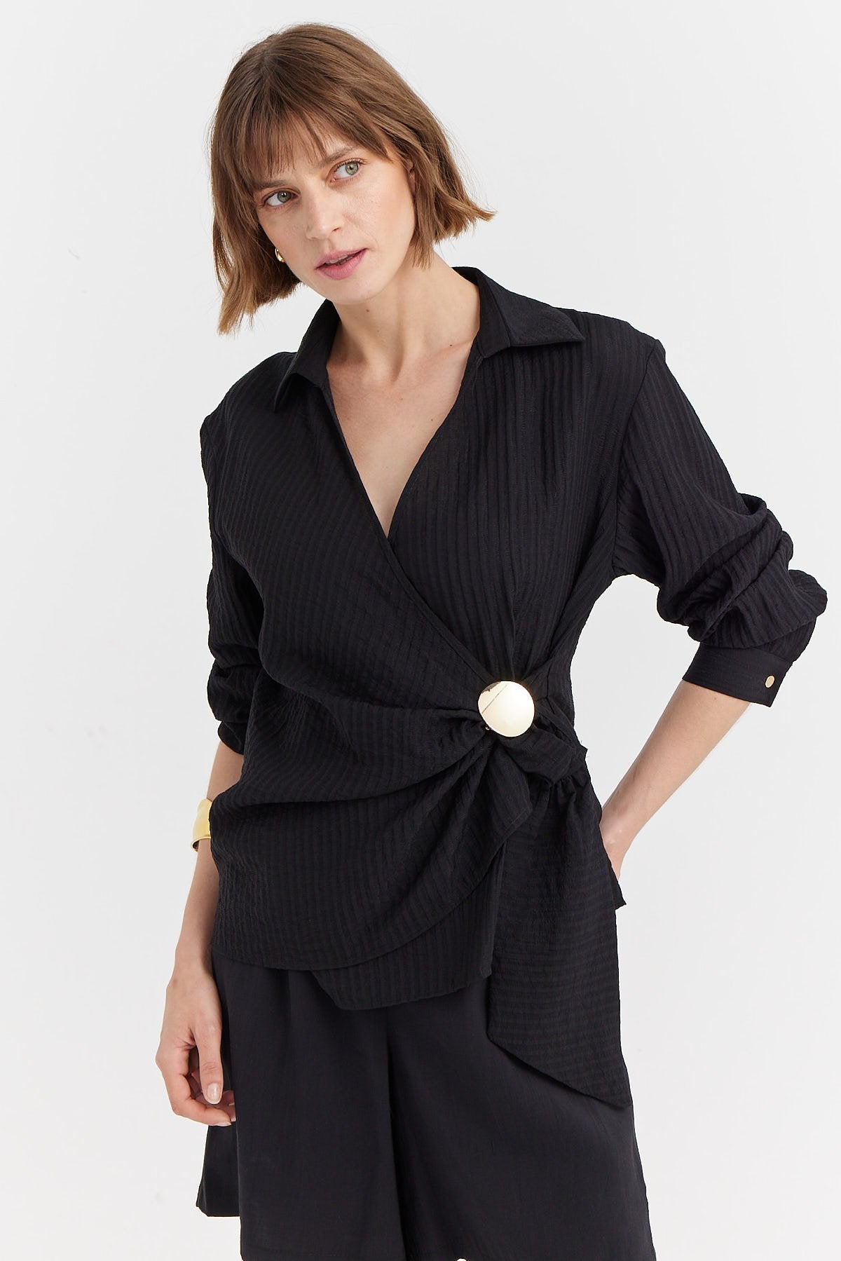 Women's Double-Breasted Side Buckle Blouse