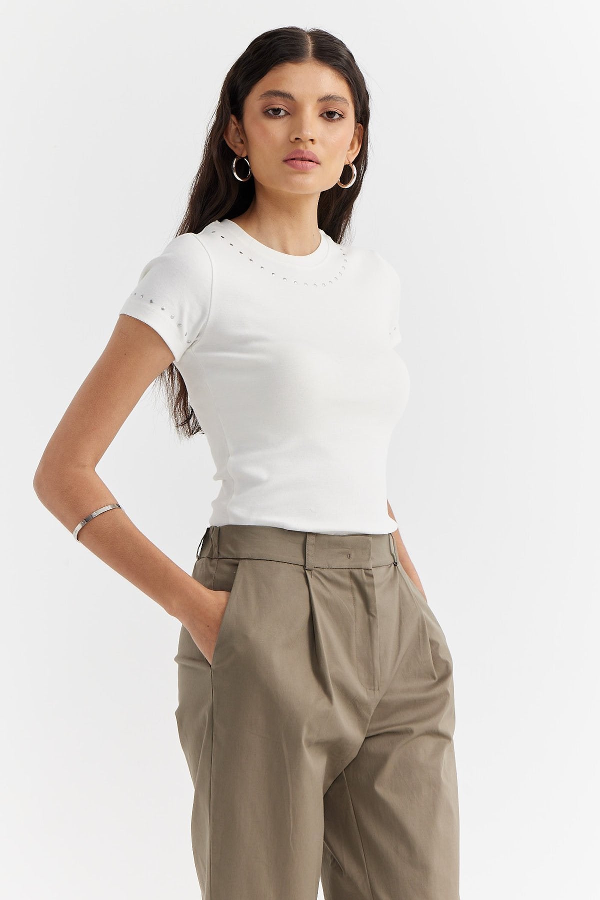 Women's Collar and Sleeve Stone Printed Blouse