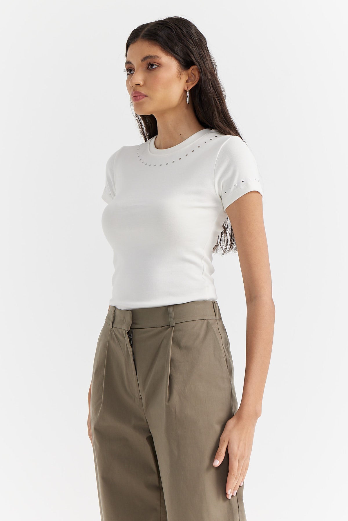 Women's Collar and Sleeve Stone Printed Blouse
