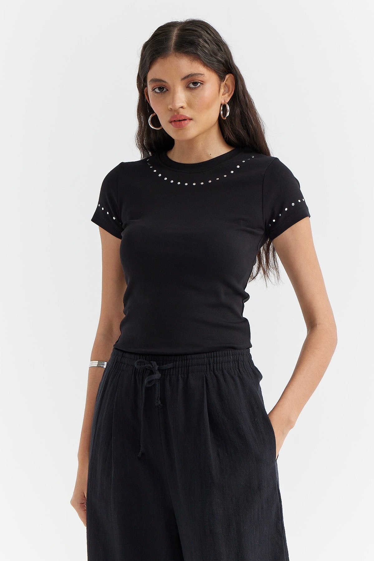 Women's Collar and Sleeve Stone Printed Blouse