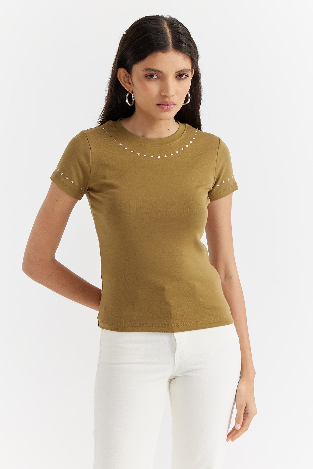 Women's Collar and Sleeve Stone Printed Blouse