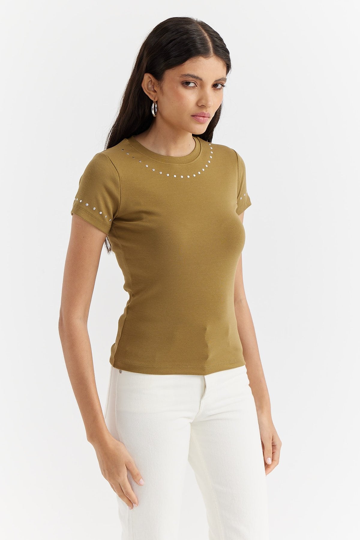 Women's Collar and Sleeve Stone Printed Blouse
