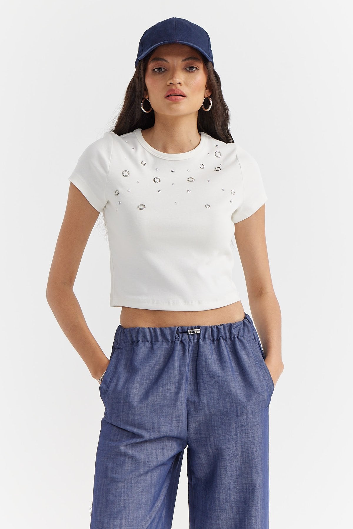 Women's Stone Detailed Short Blouse