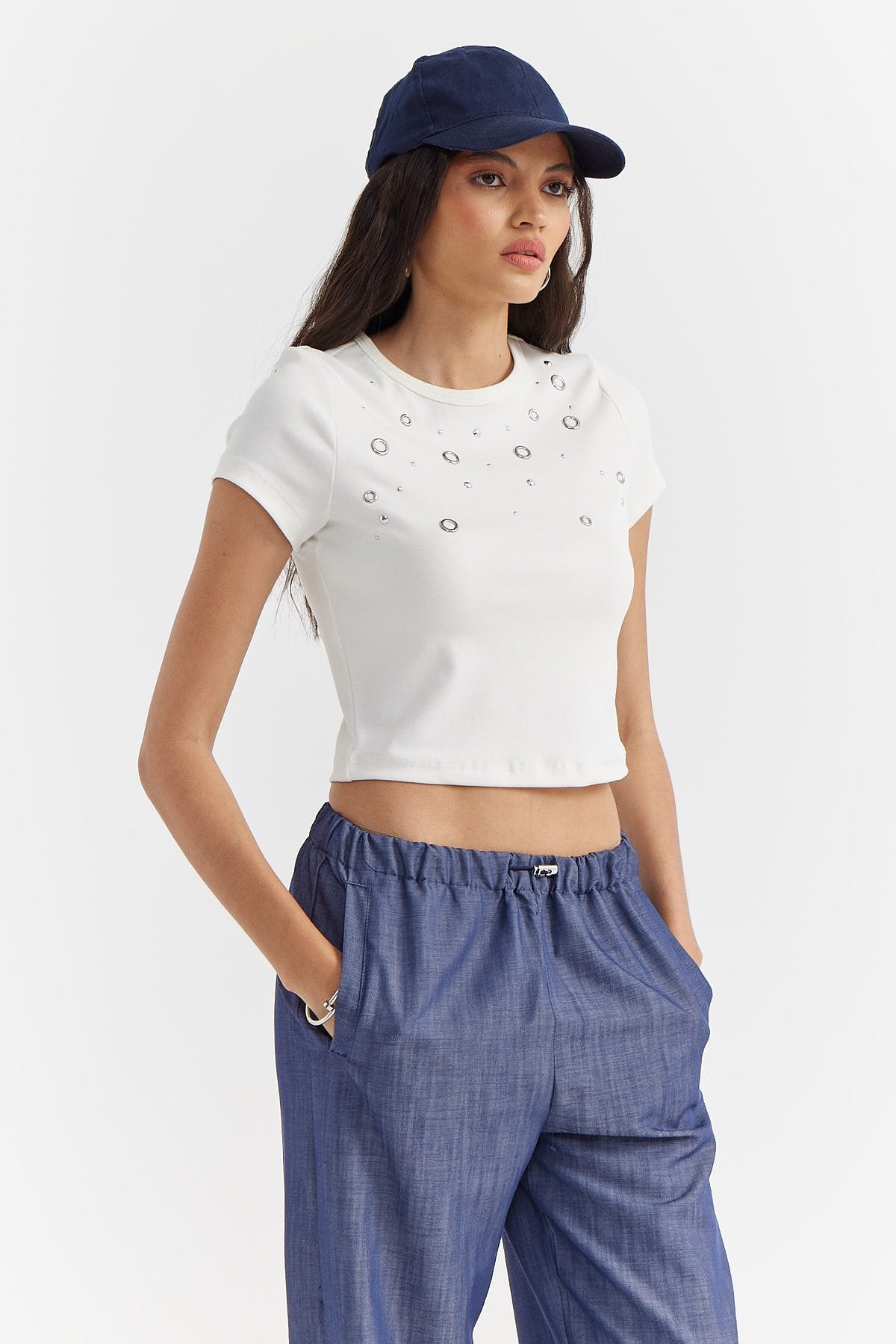 Women's Stone Detailed Short Blouse