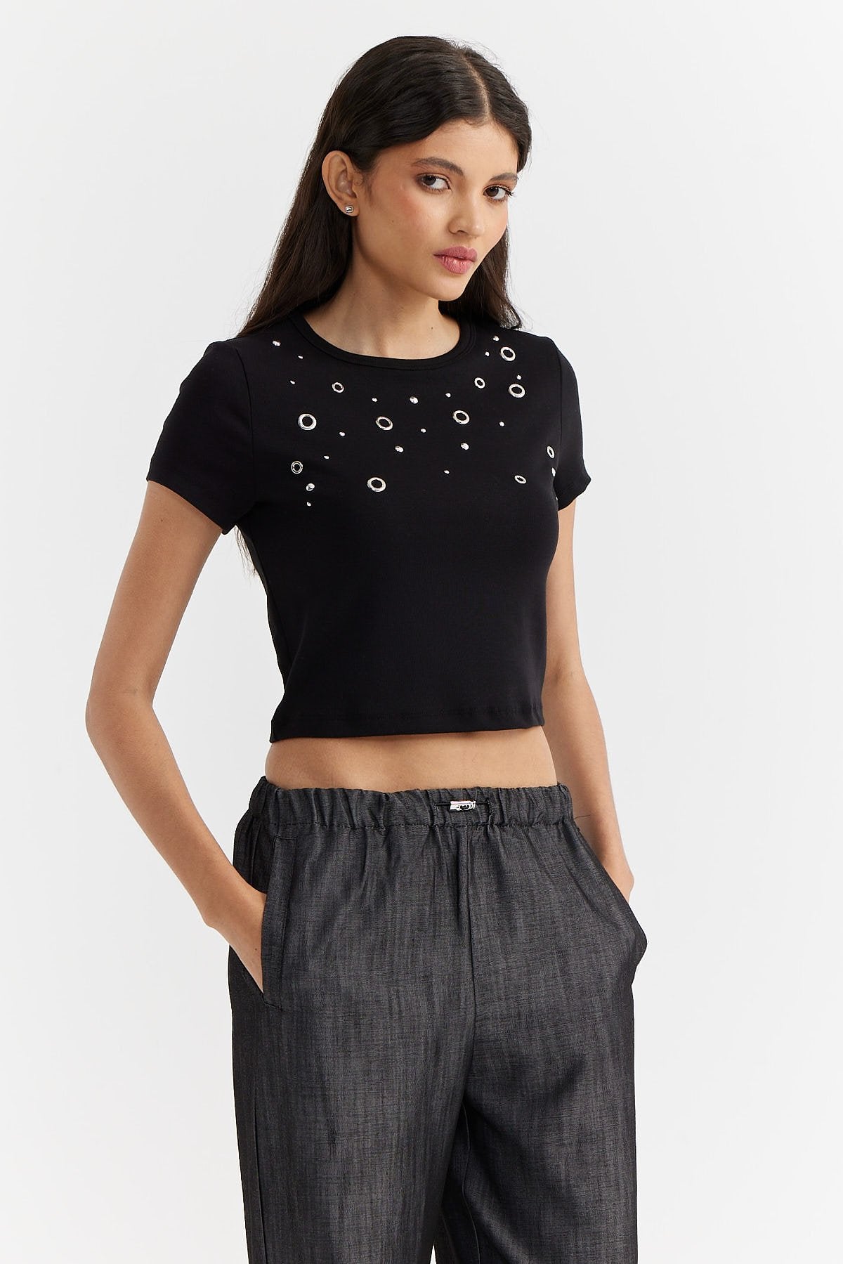 Women's Stone Detailed Short Blouse