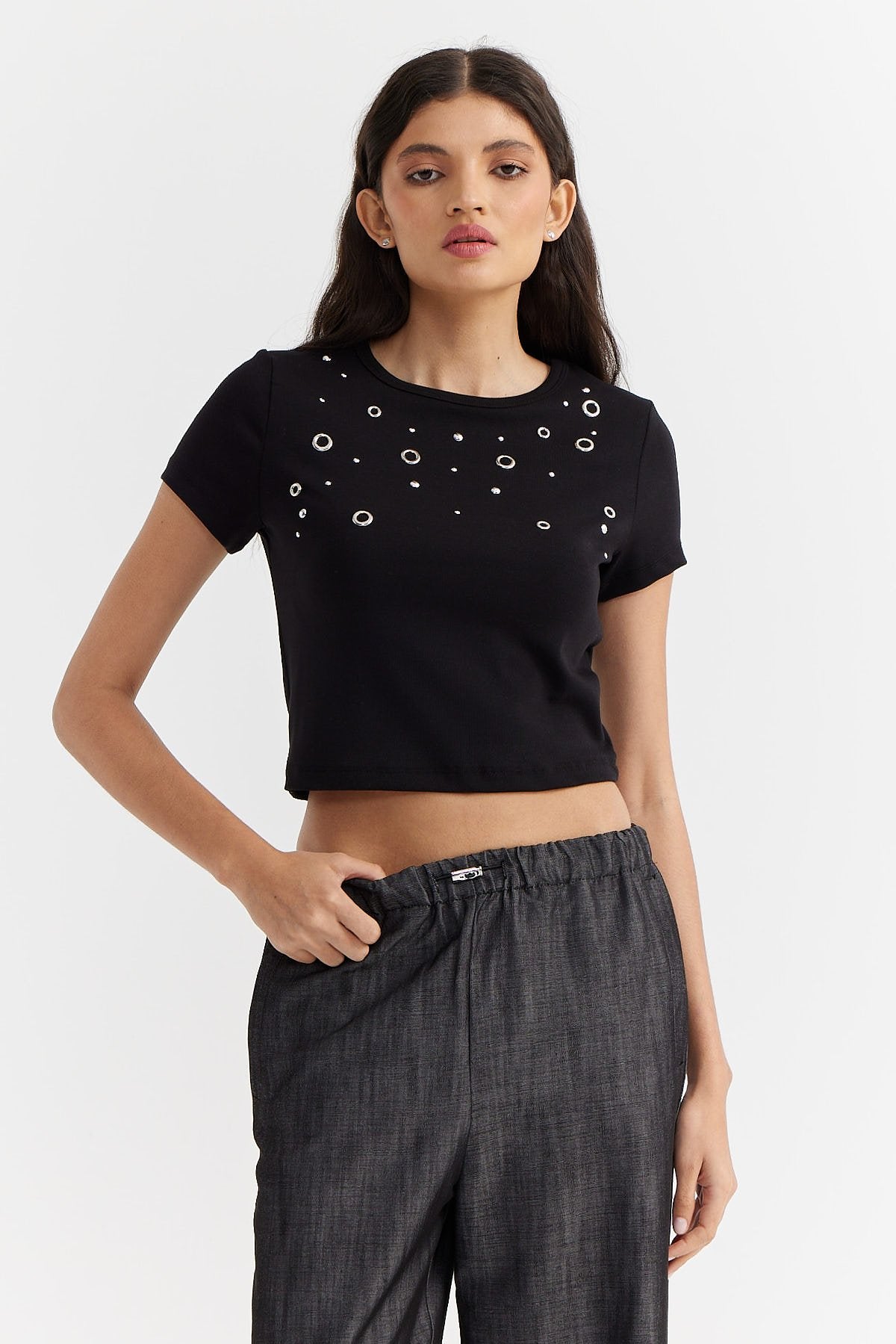 Women's Stone Detailed Short Blouse