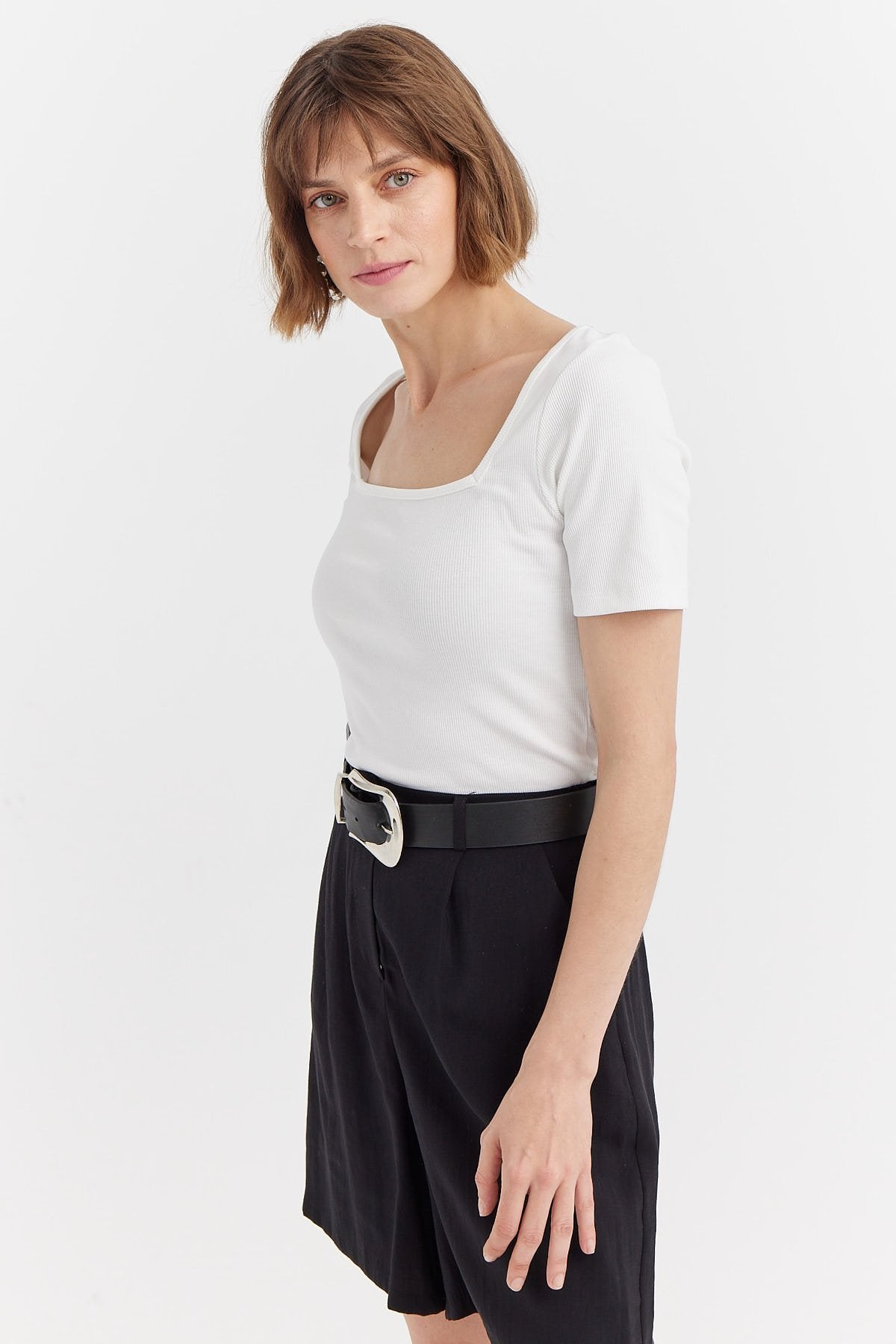 Women's Square Neck Ribbed Blouse