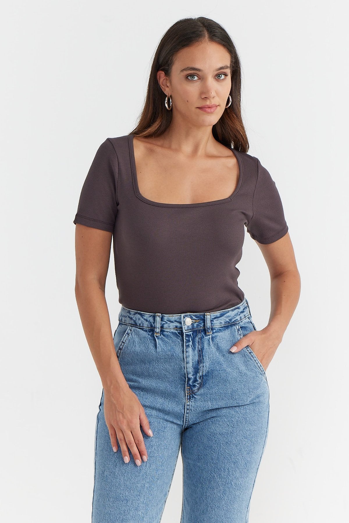 Women's Square Neck Ribbed Blouse