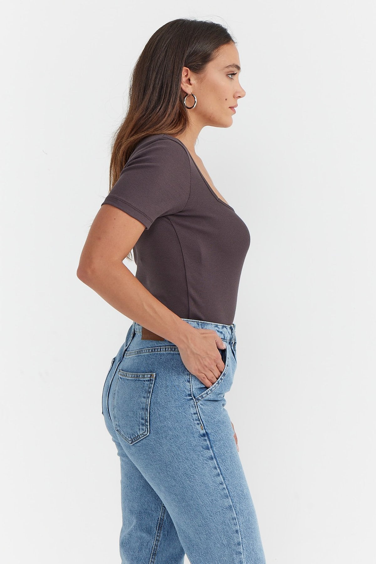 Women's Square Neck Ribbed Blouse